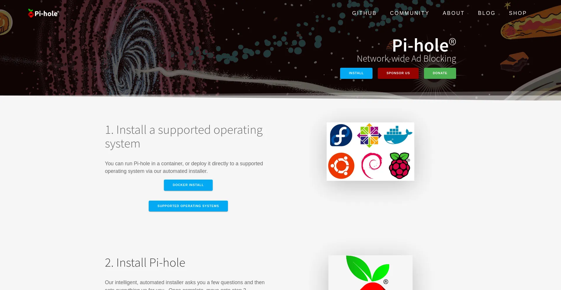 Screenshot of pi-hole.net homepage