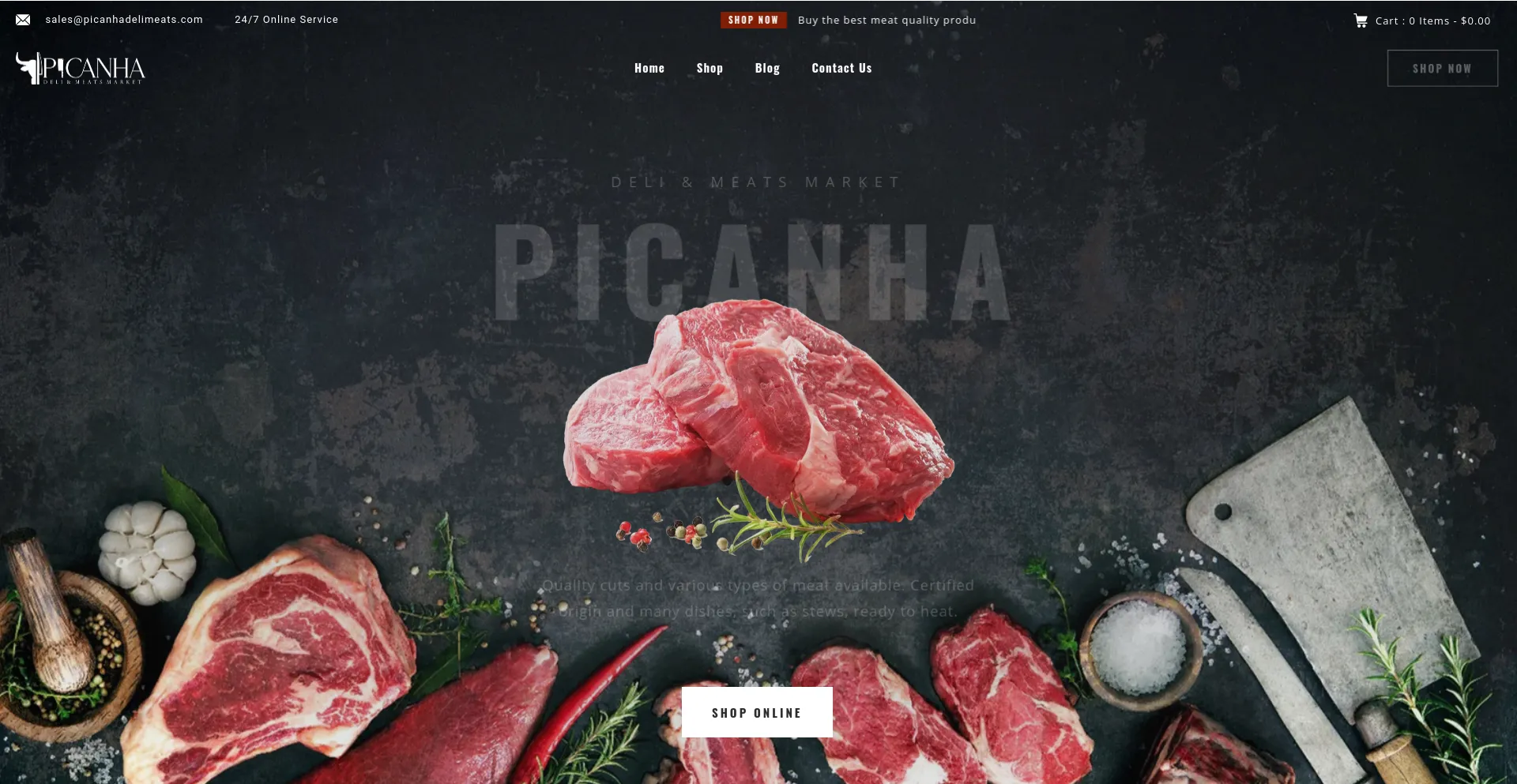 Screenshot of picanhadelimeats.com homepage