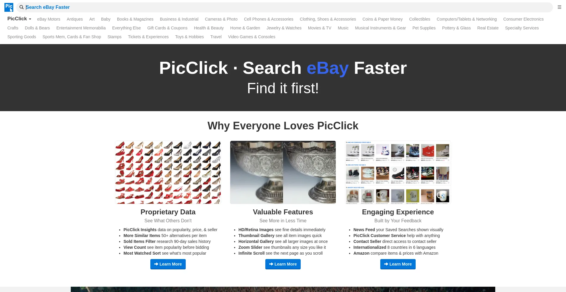 Screenshot of picclick.com homepage