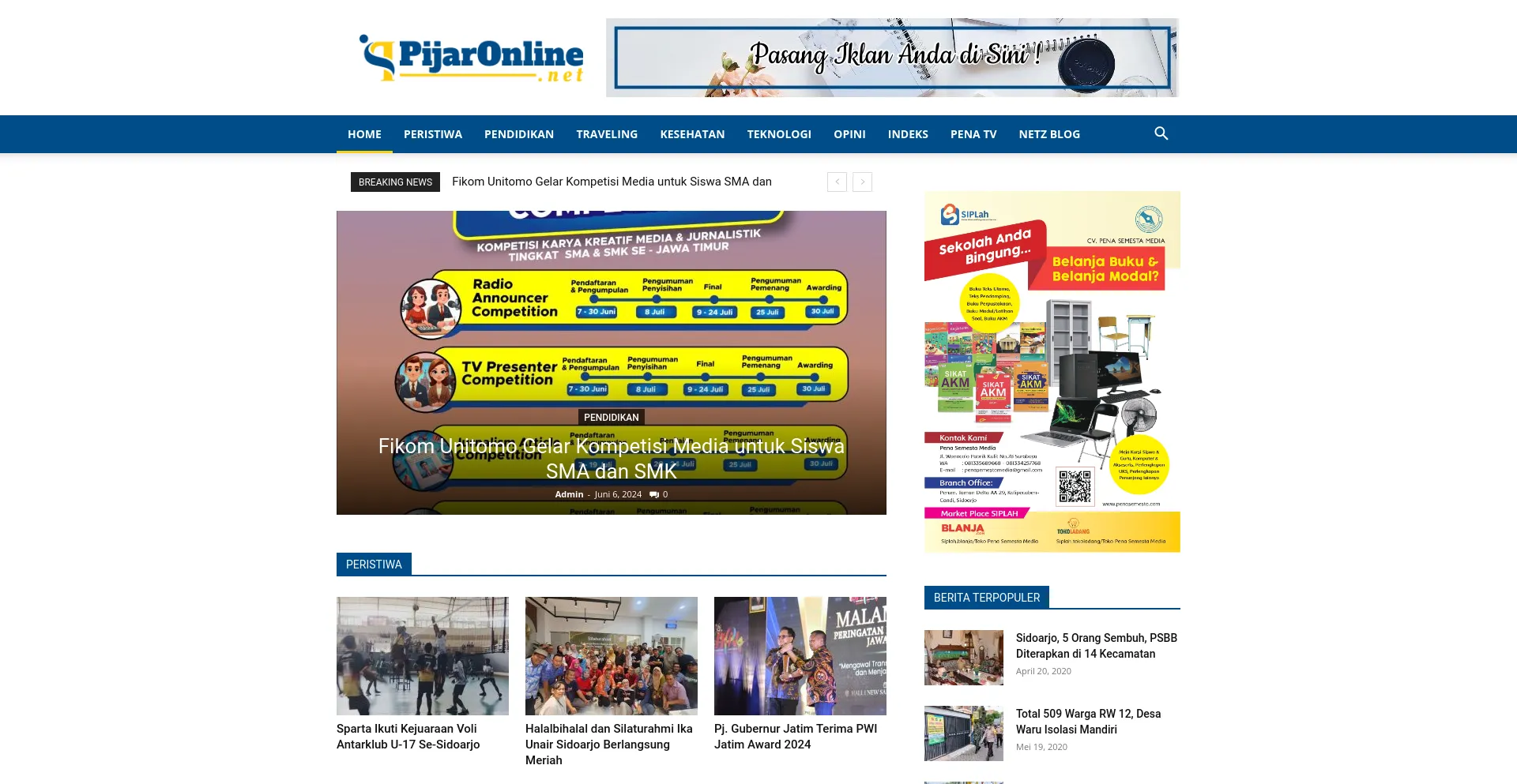 Screenshot of pijaronline.net homepage