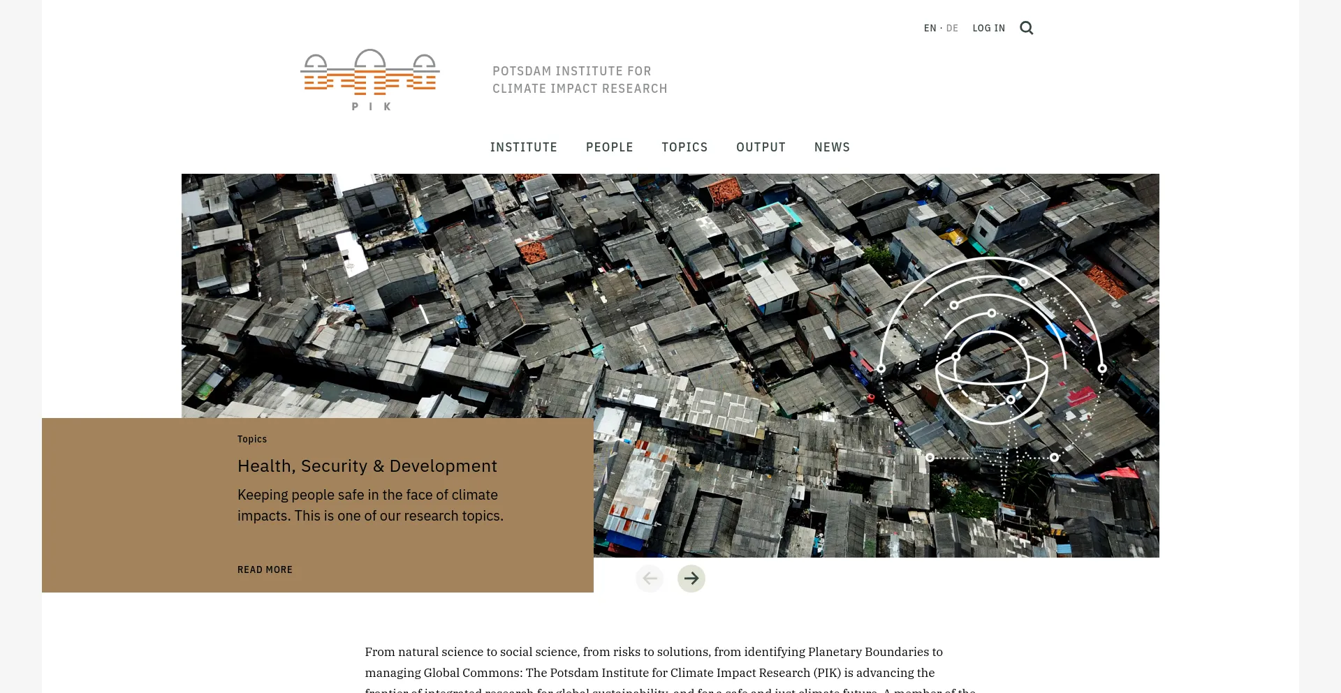 Screenshot of pik-potsdam.de homepage