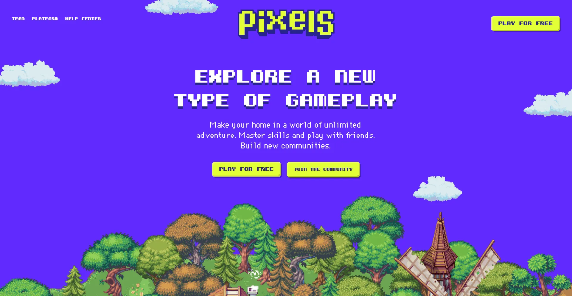 Screenshot of pixels.xyz homepage