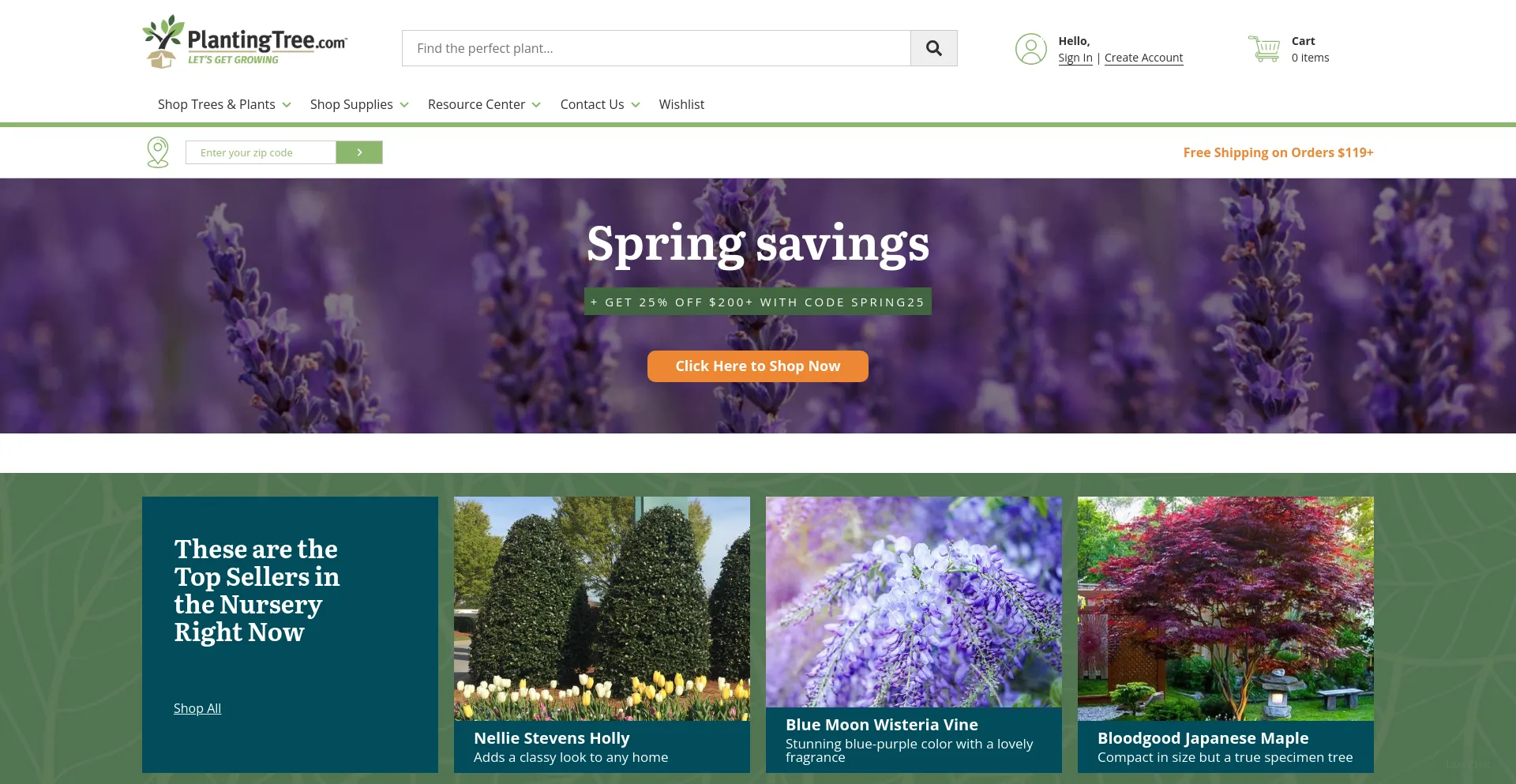 Screenshot of plantingtree.com homepage