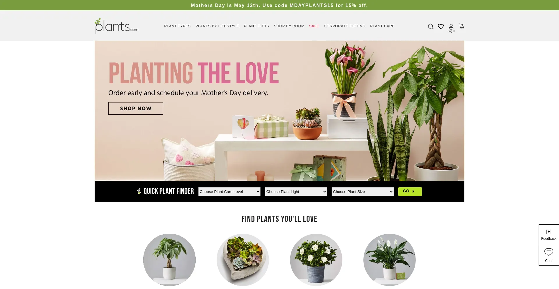 Screenshot of plants.com homepage