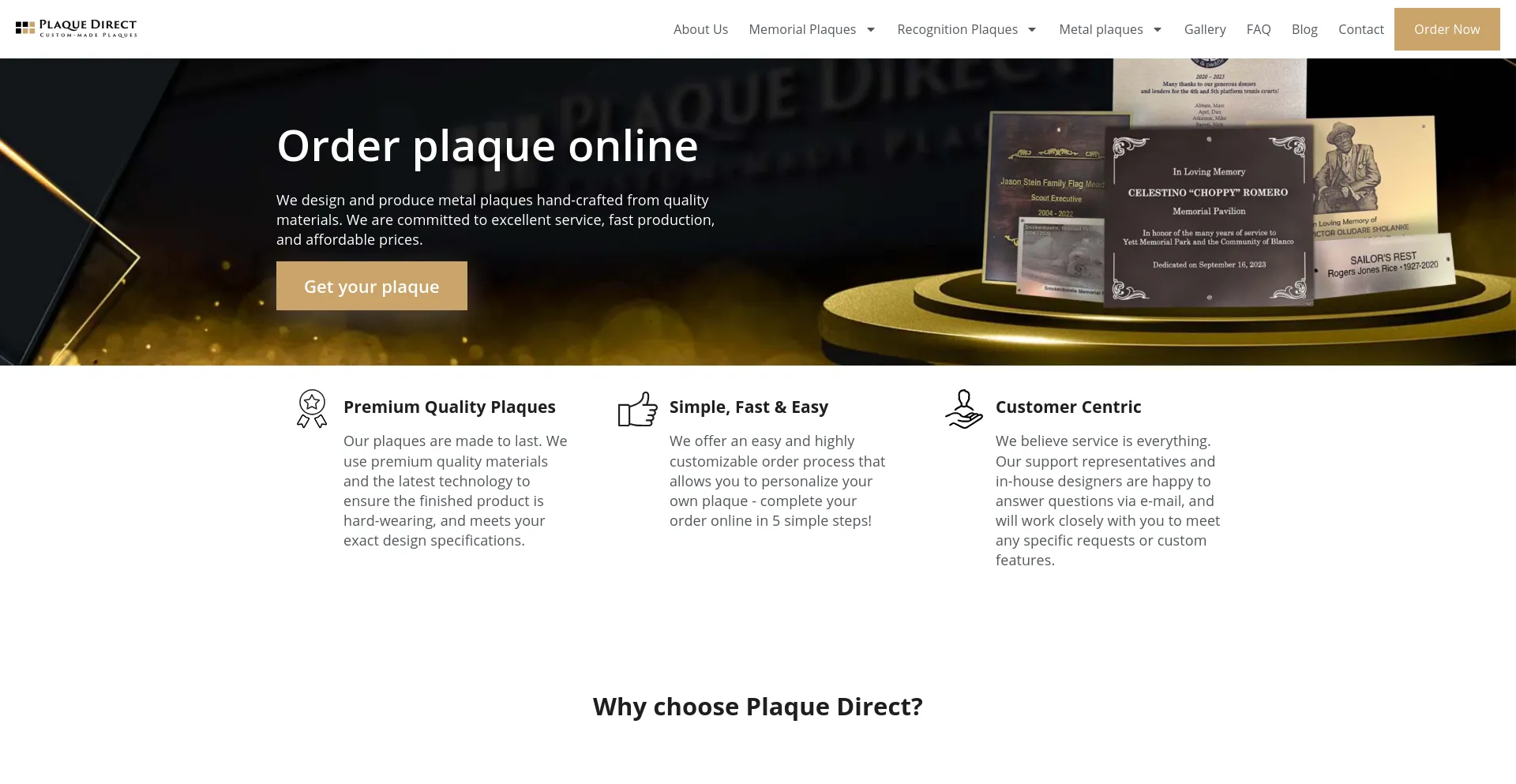 Screenshot of plaque-direct.com homepage