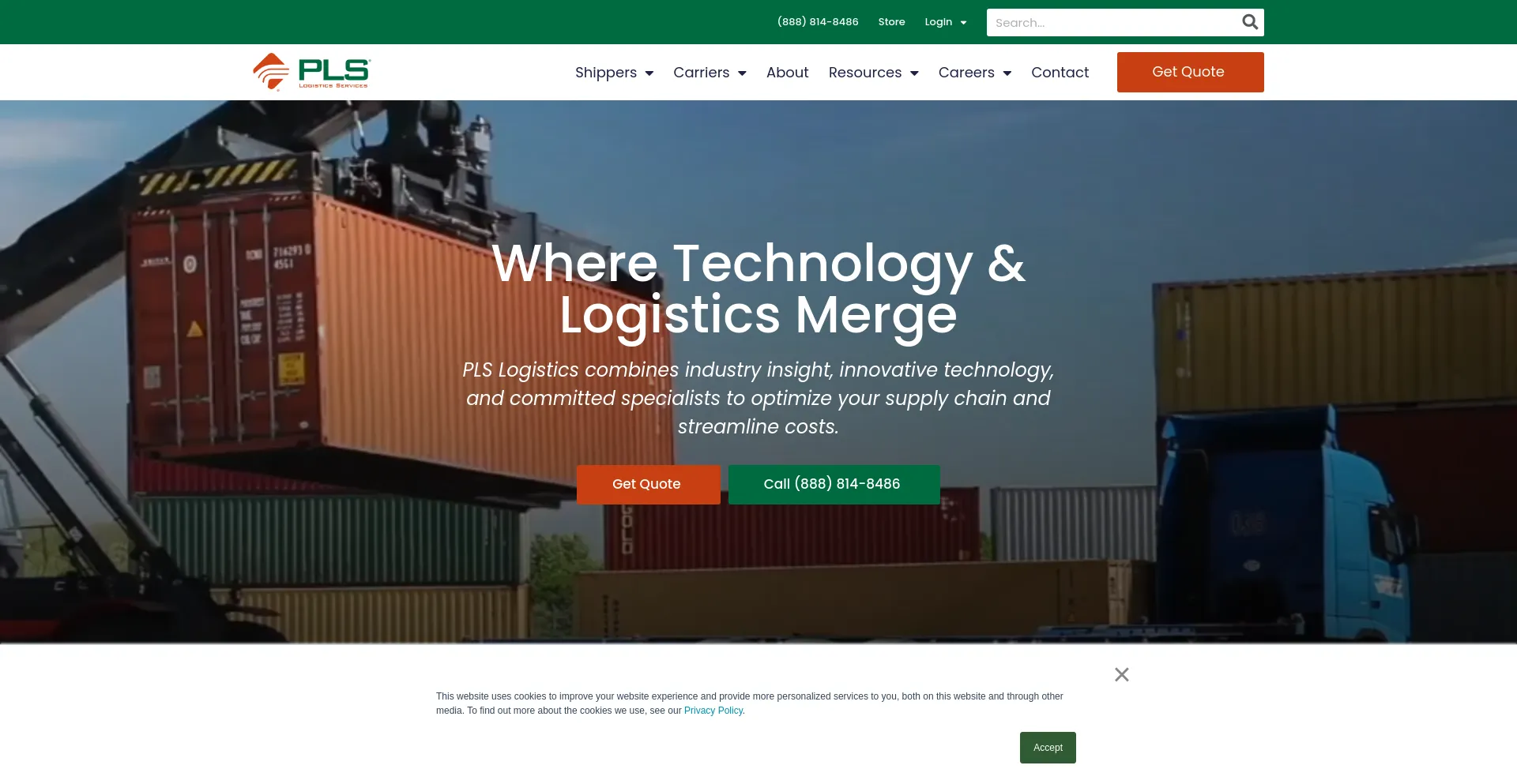 Screenshot of plslogistics.com homepage