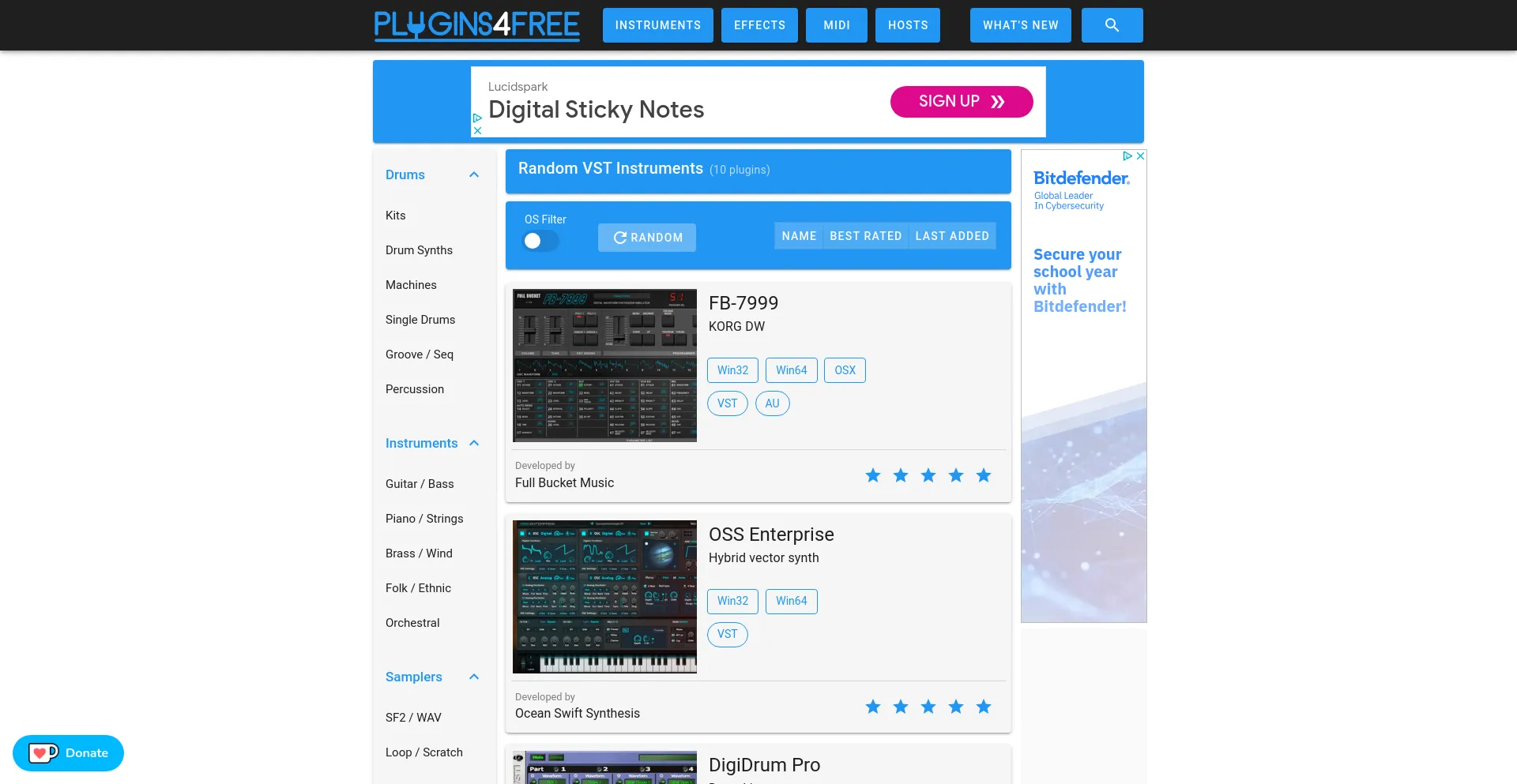 Screenshot of plugins4free.com homepage