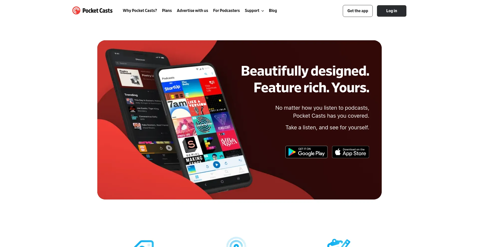 Screenshot of pocketcasts.com homepage