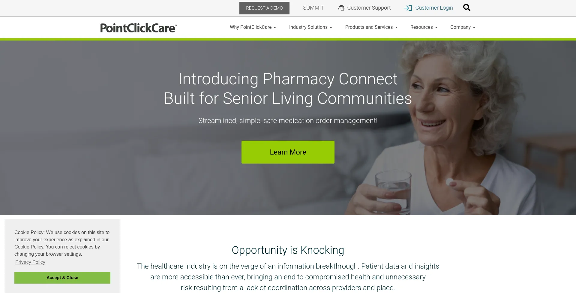 Screenshot of pointclickcare.com homepage