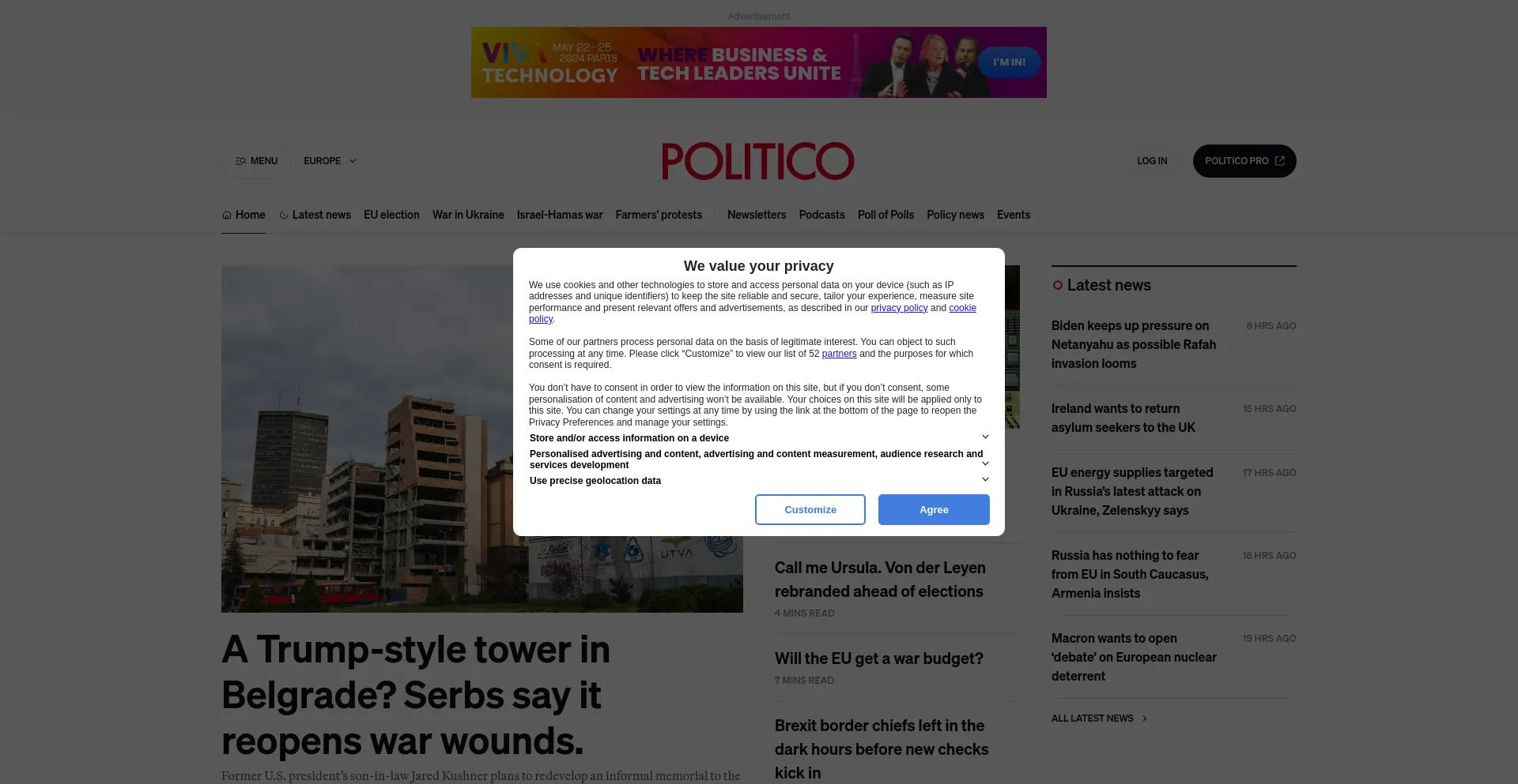 Screenshot of politico.eu homepage