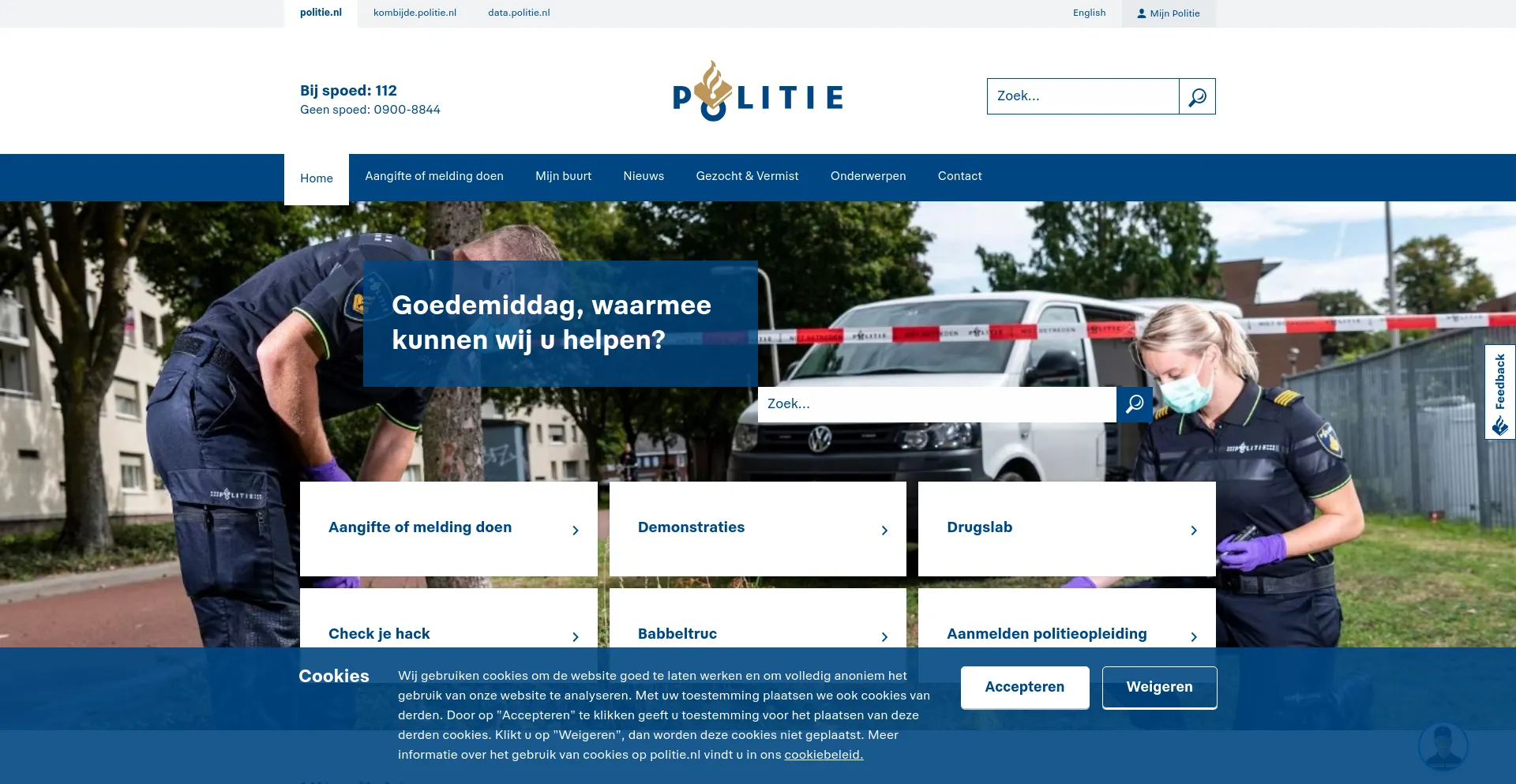 Screenshot of politie.nl homepage