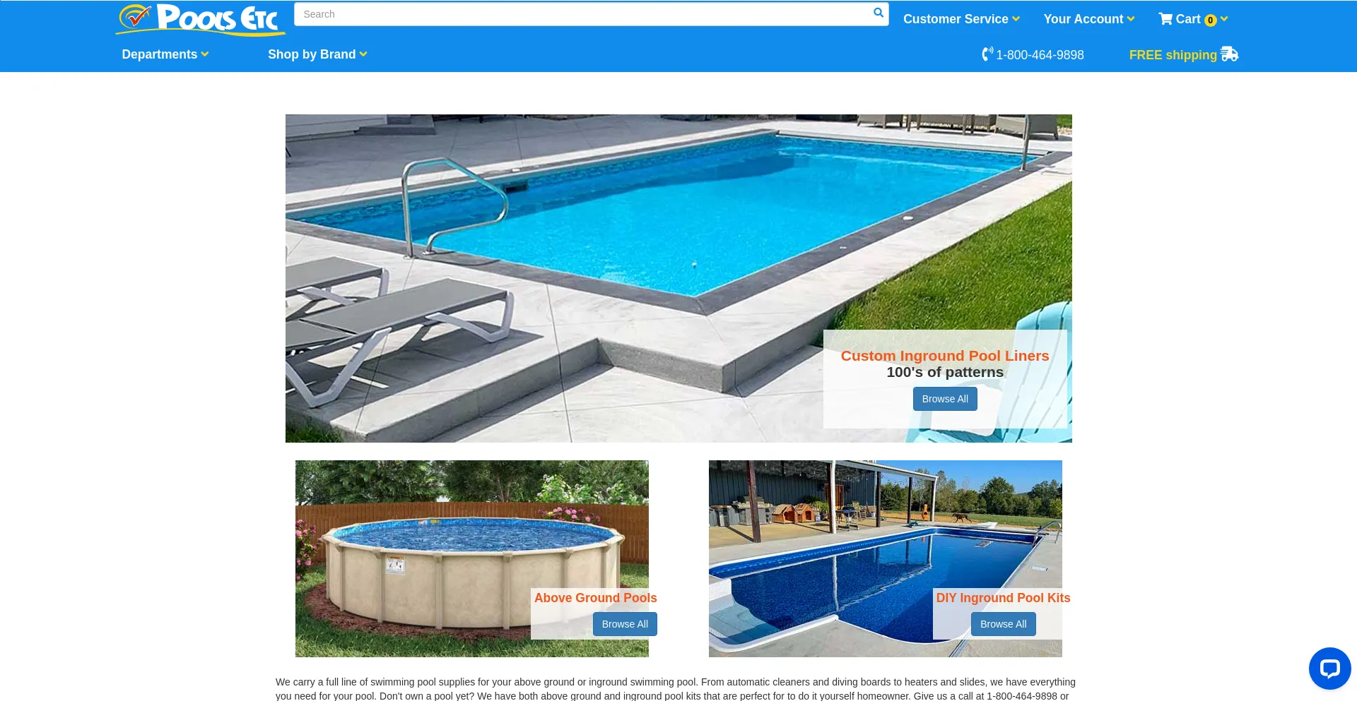 Screenshot of poolsinc.com homepage