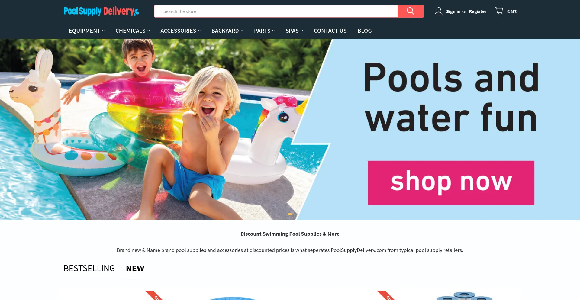 Screenshot of poolsupplydelivery.com homepage