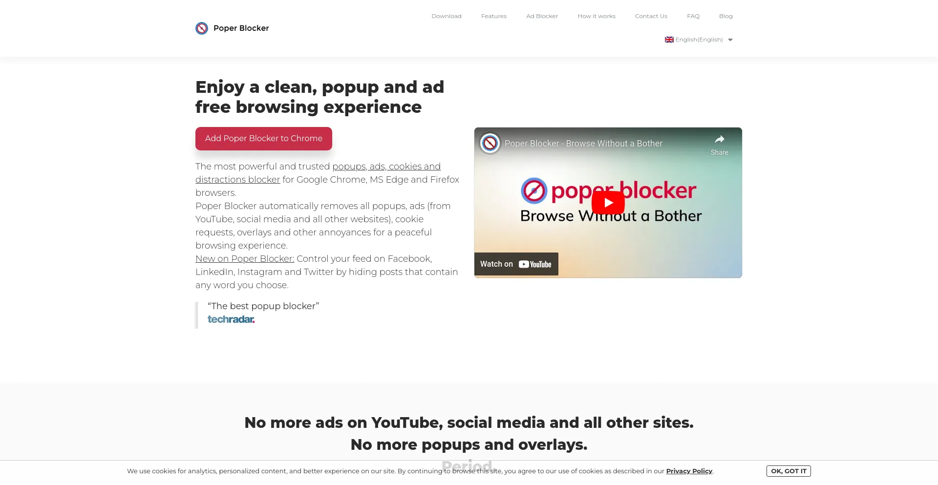 Screenshot of poperblocker.com homepage