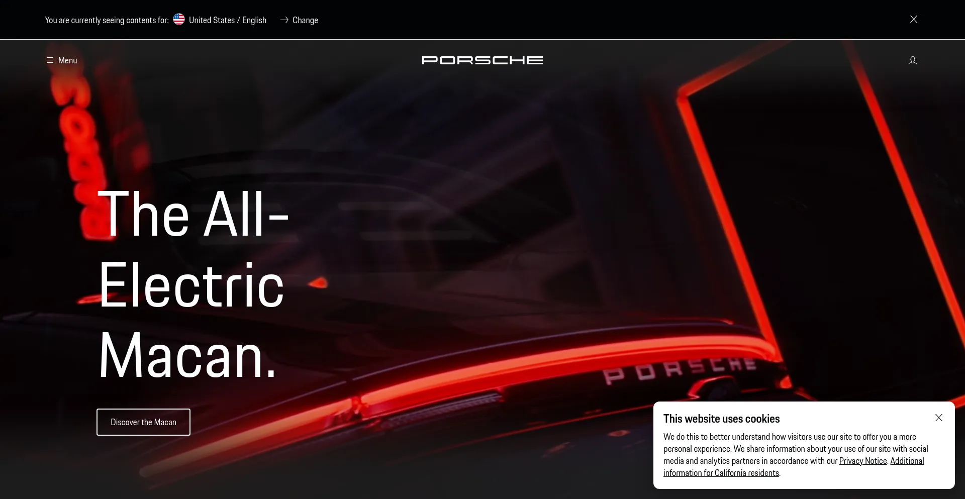 Screenshot of porsche.com homepage