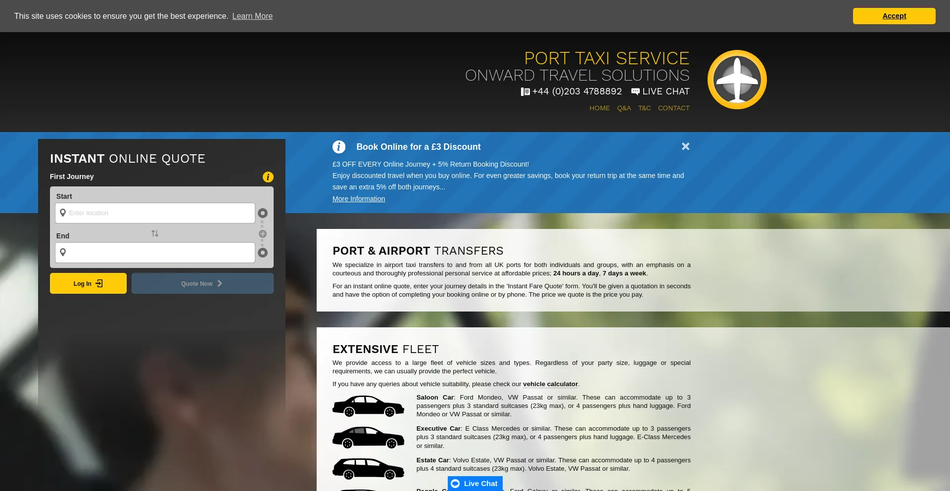 Screenshot of porttaxis-uk.co.uk homepage