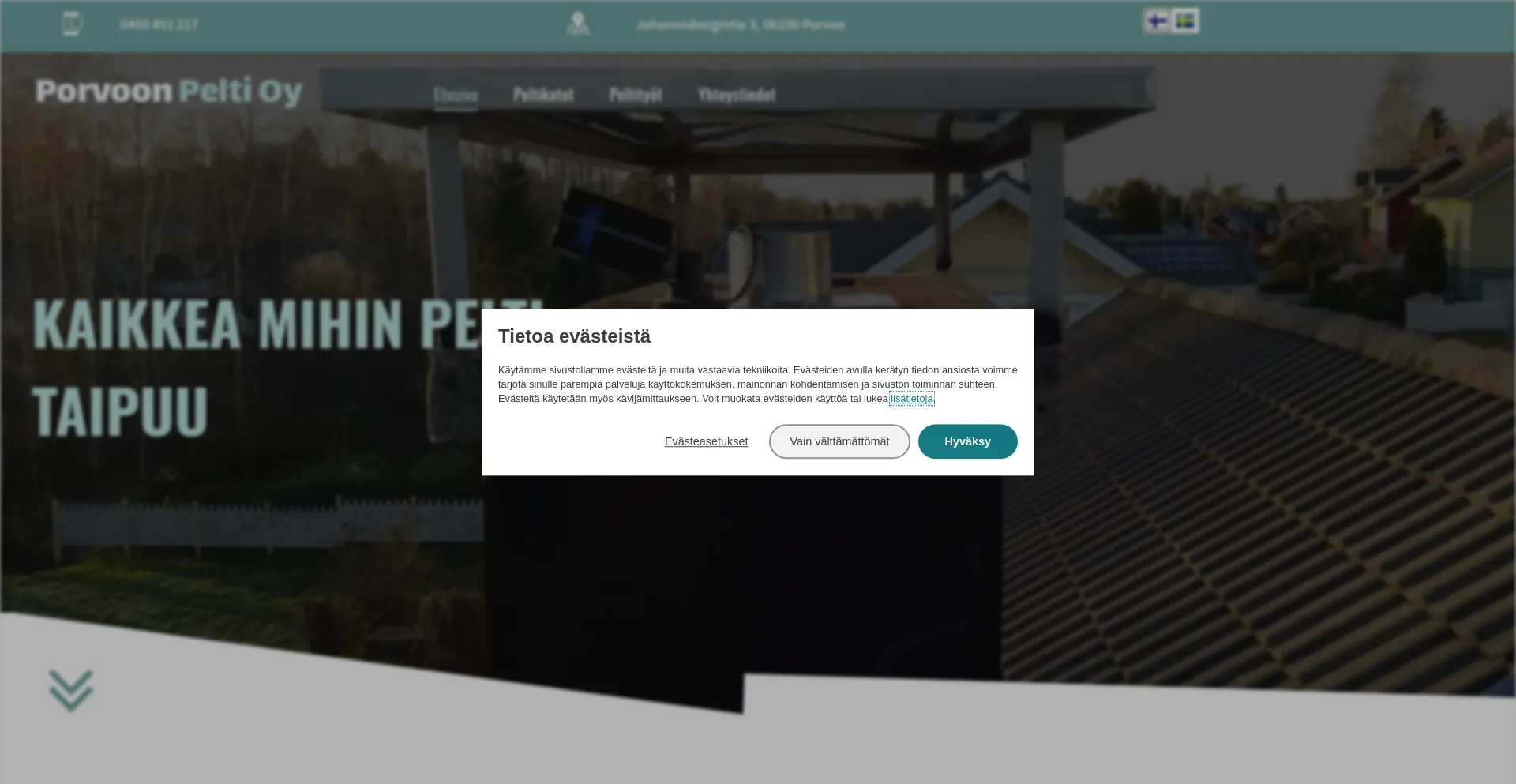 Screenshot of porvoonpelti.fi homepage