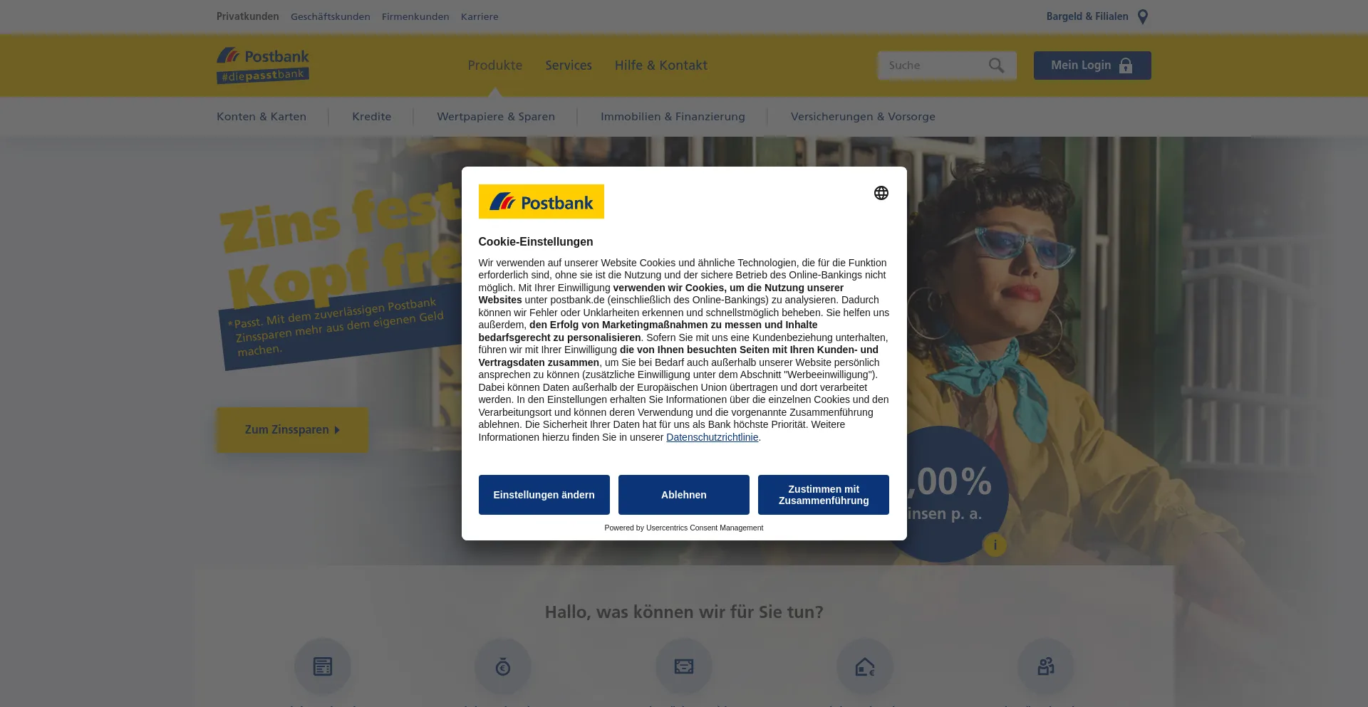 Screenshot of postbank.de homepage