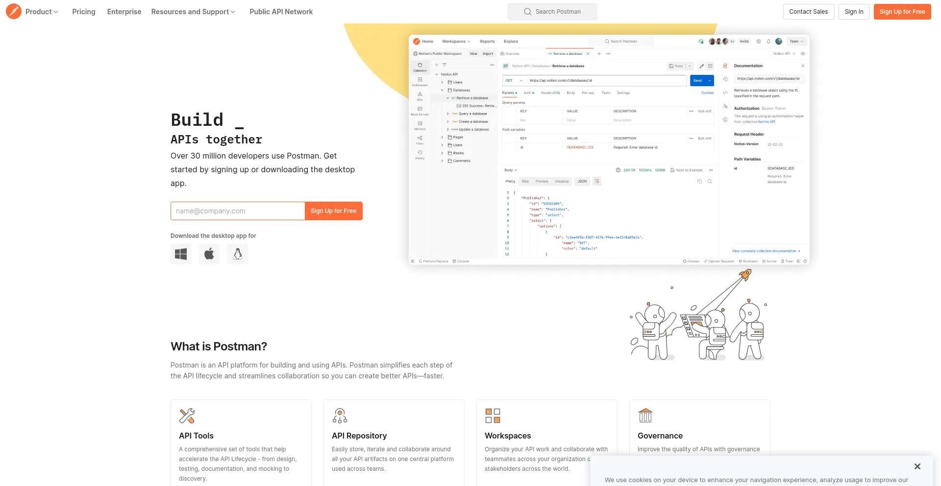 Screenshot of postman.com homepage