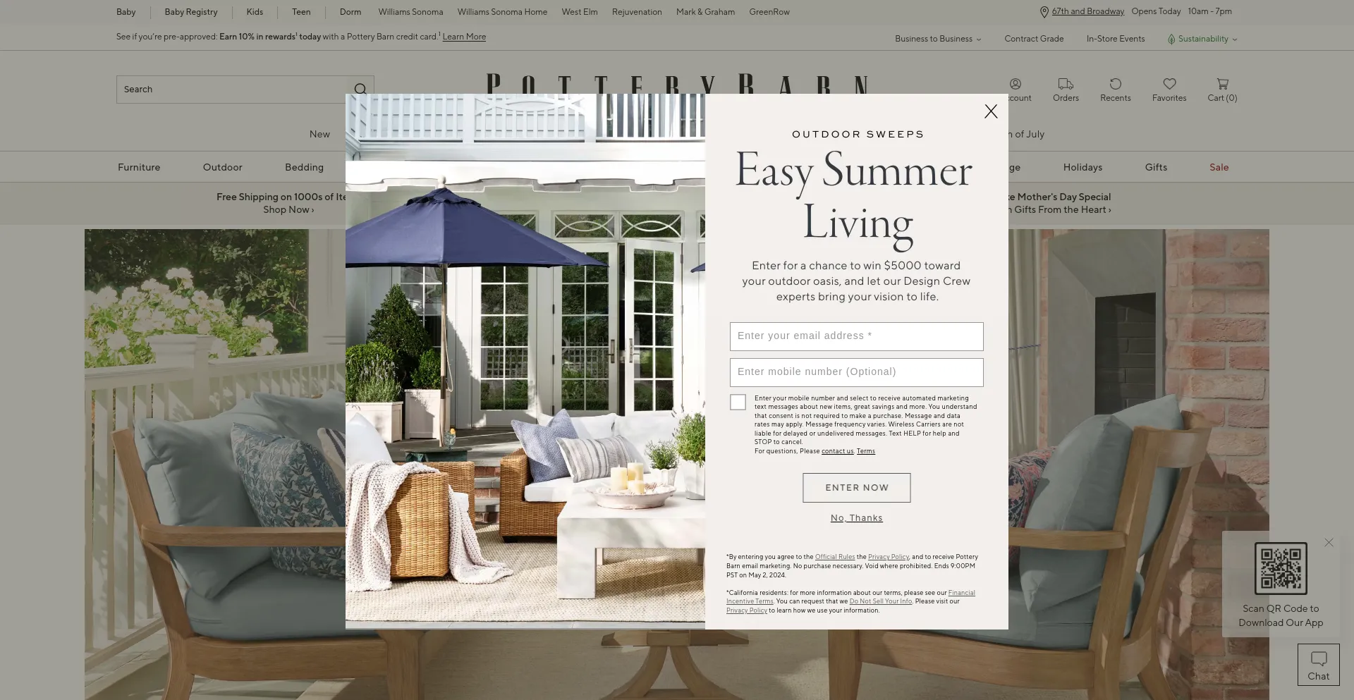 Screenshot of potterybarn.com homepage