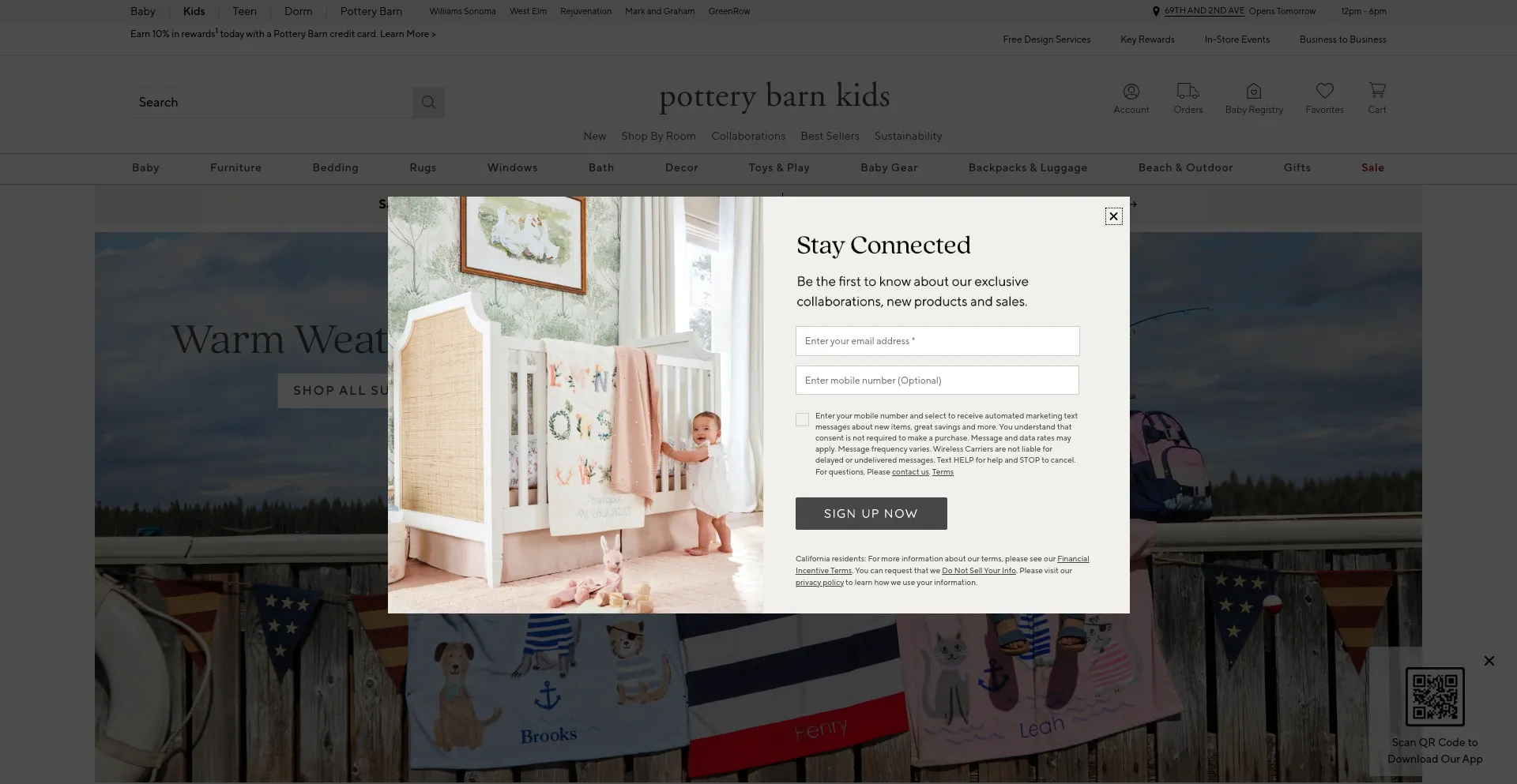 Screenshot of potterybarnkids.com homepage