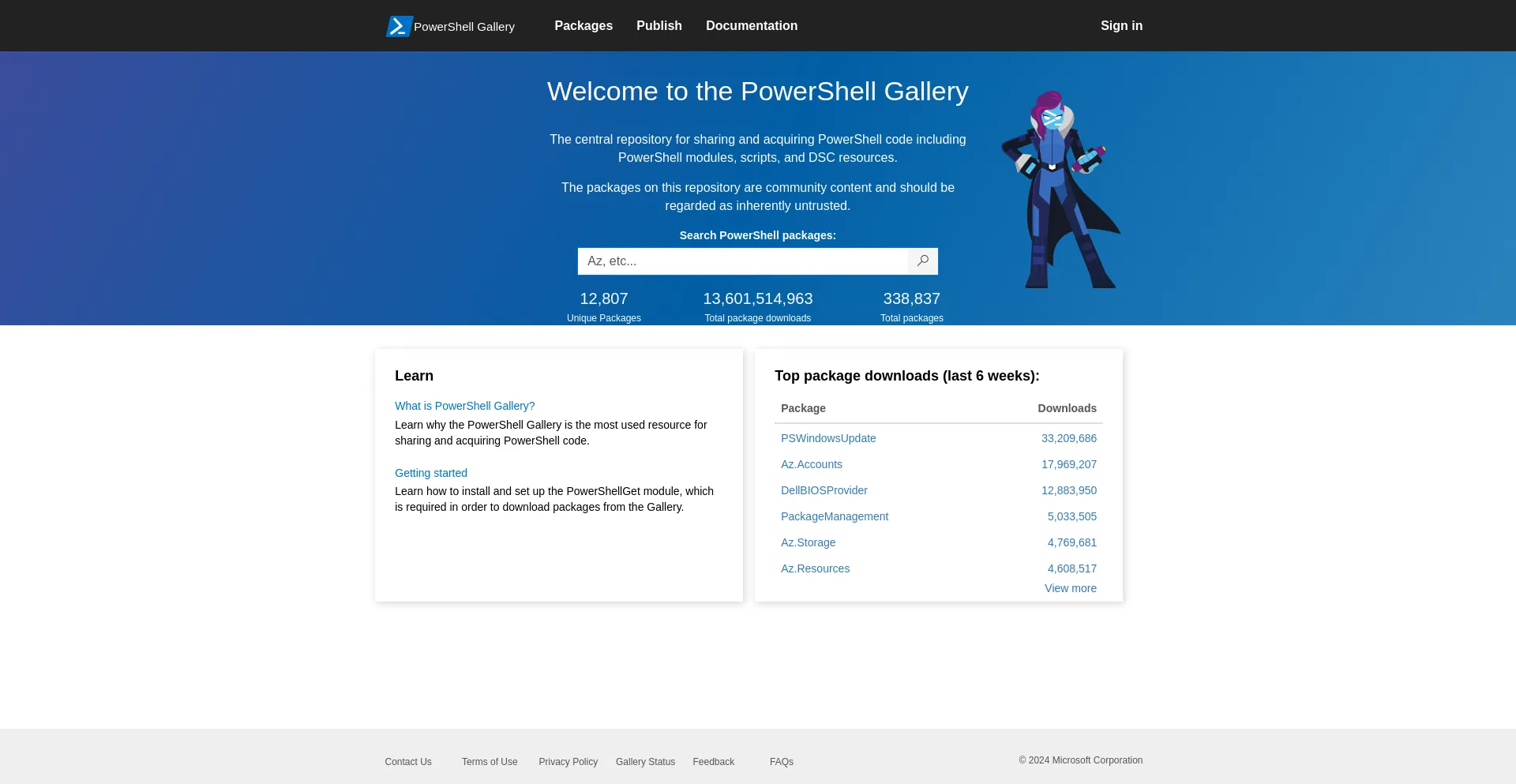 Screenshot of powershellgallery.com homepage