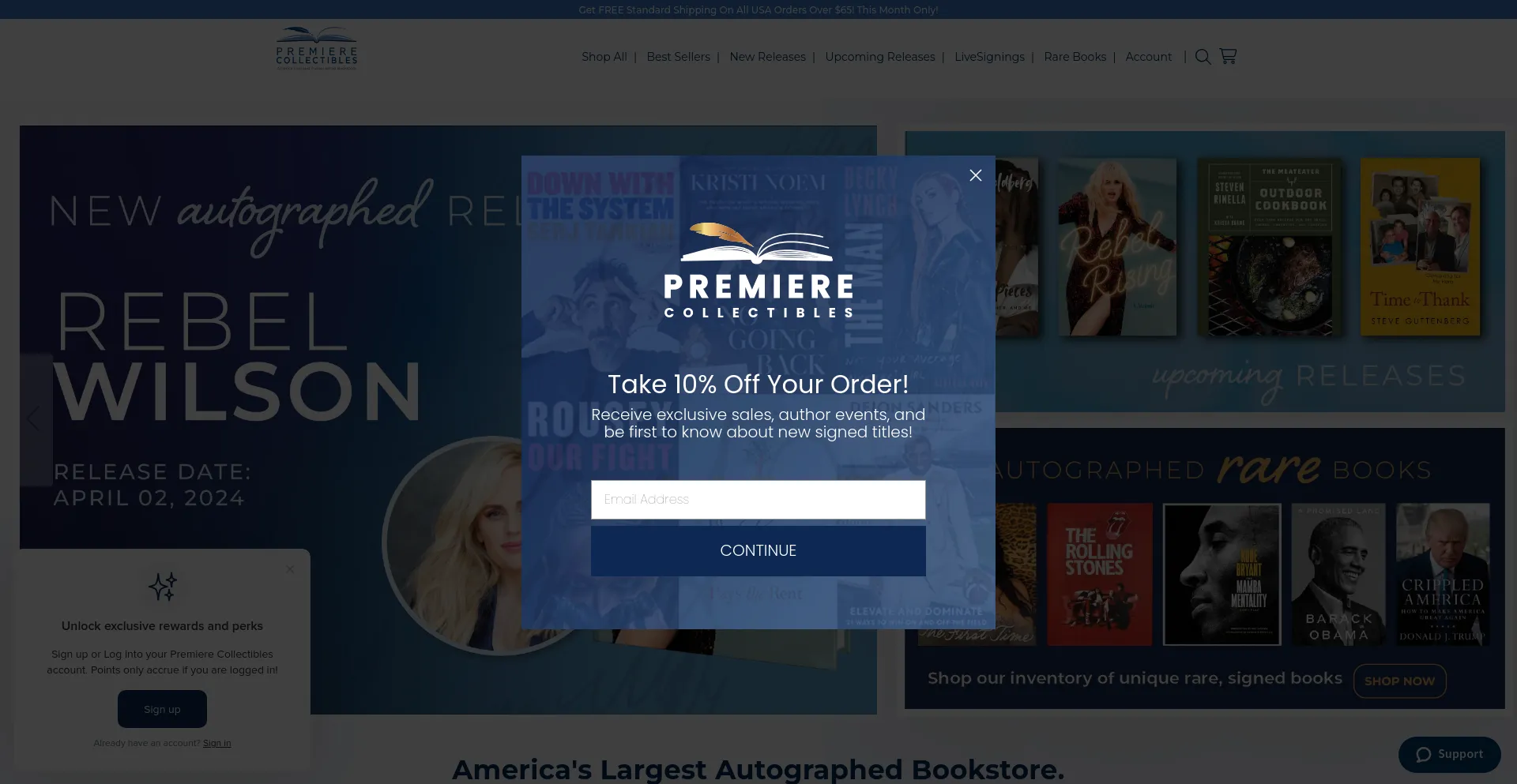 Screenshot of premierecollectibles.com homepage