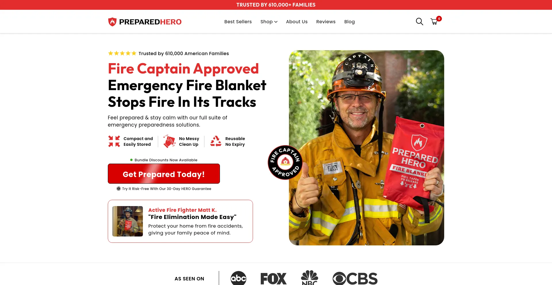 Screenshot of preparedhero.com homepage