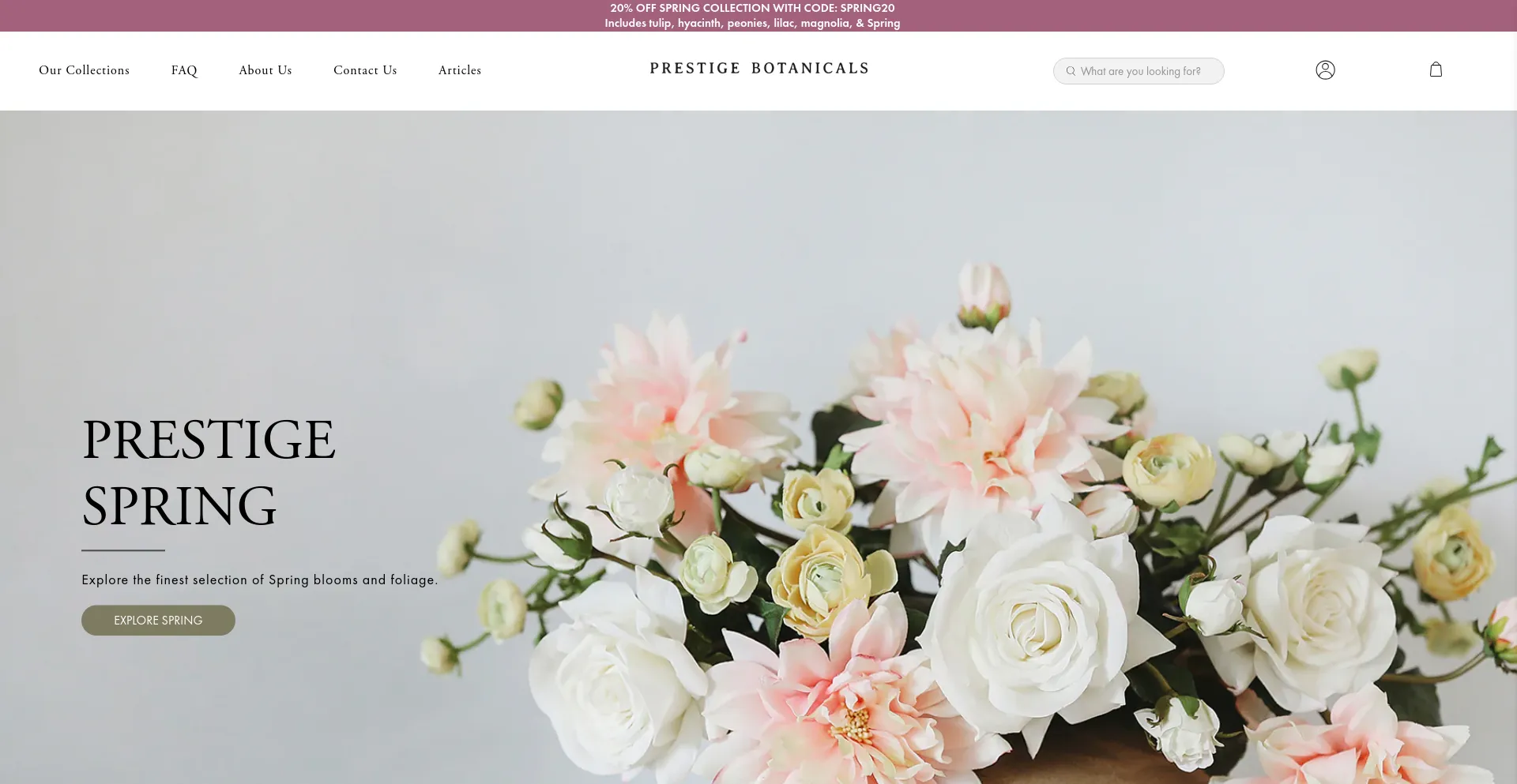 Screenshot of prestigebotanicals.com homepage