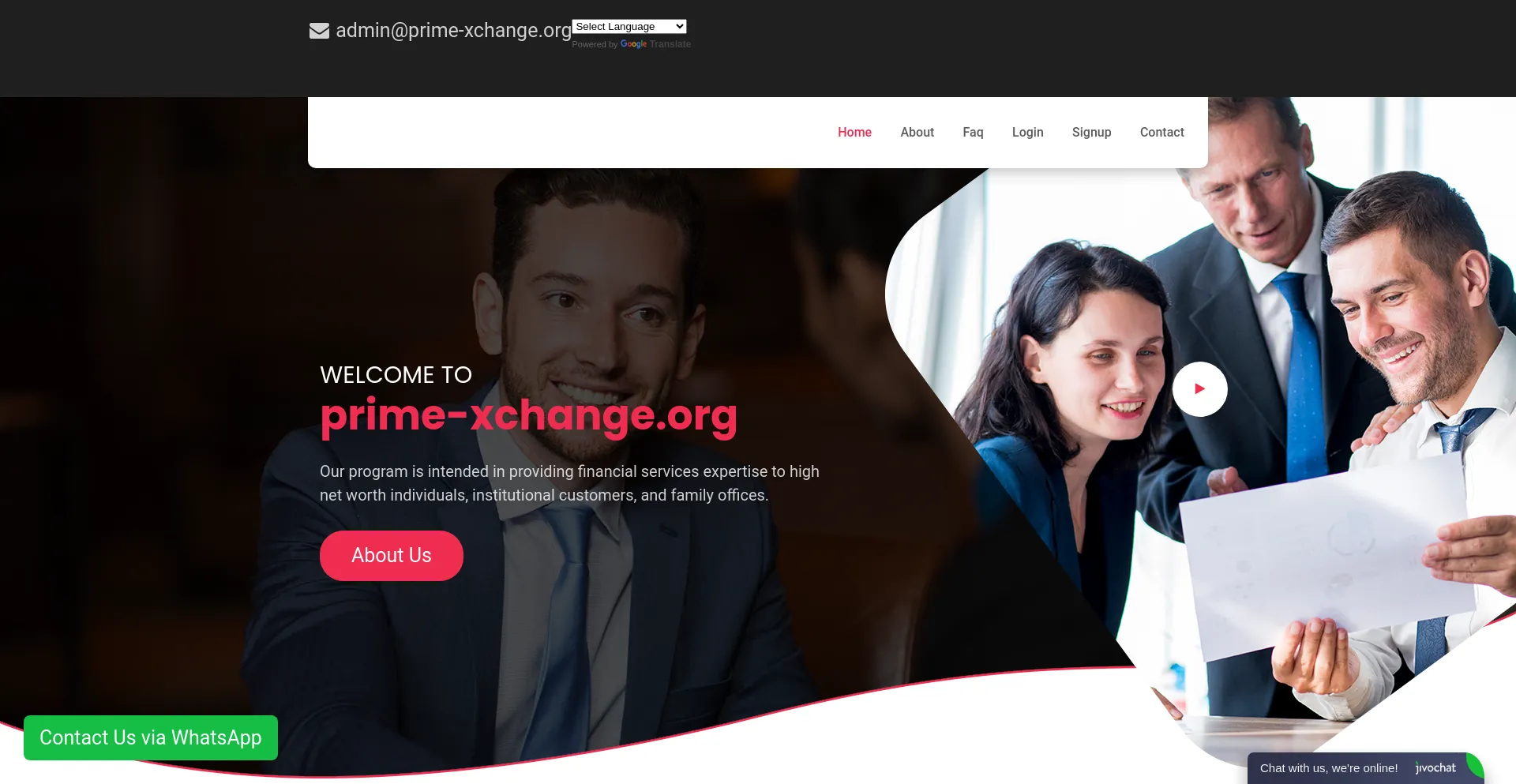 Screenshot of prime-xchange.org homepage