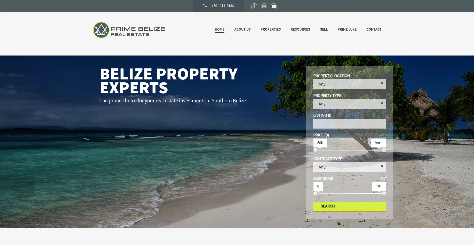 Screenshot of primebelize.com homepage