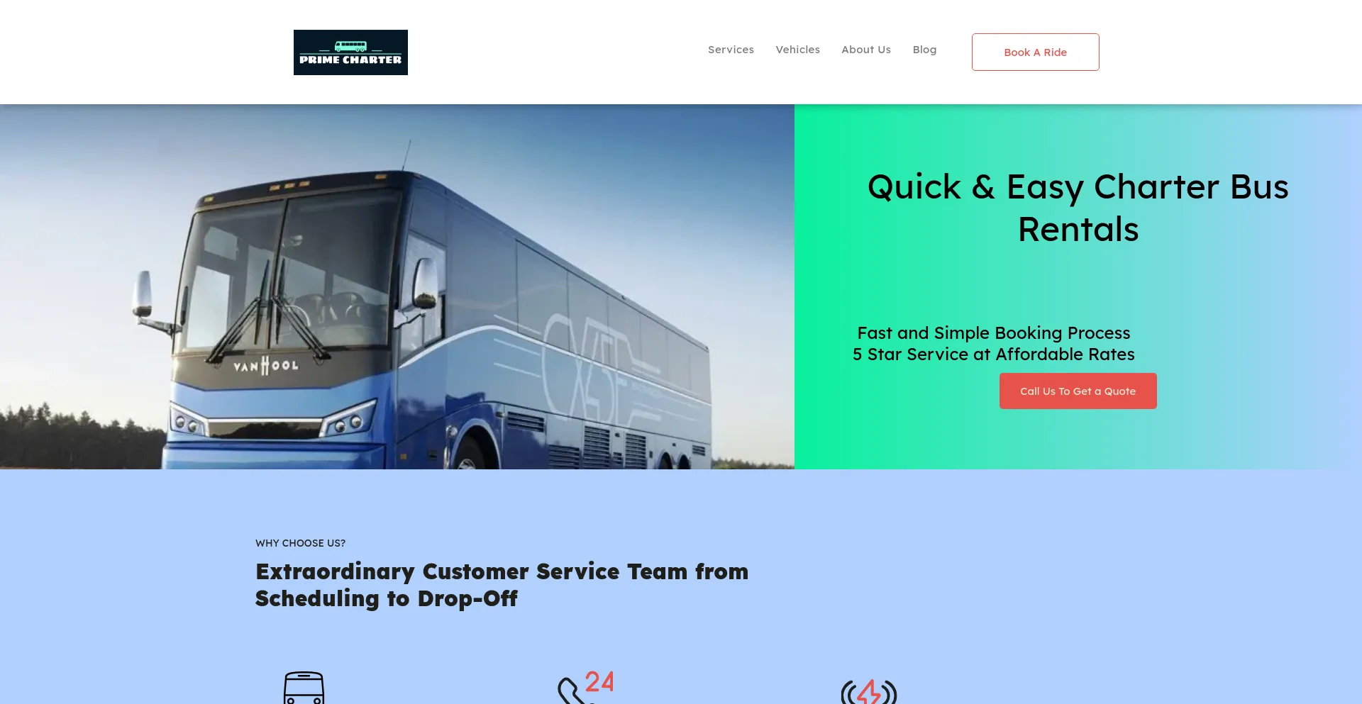 Screenshot of primecharterbus.com homepage