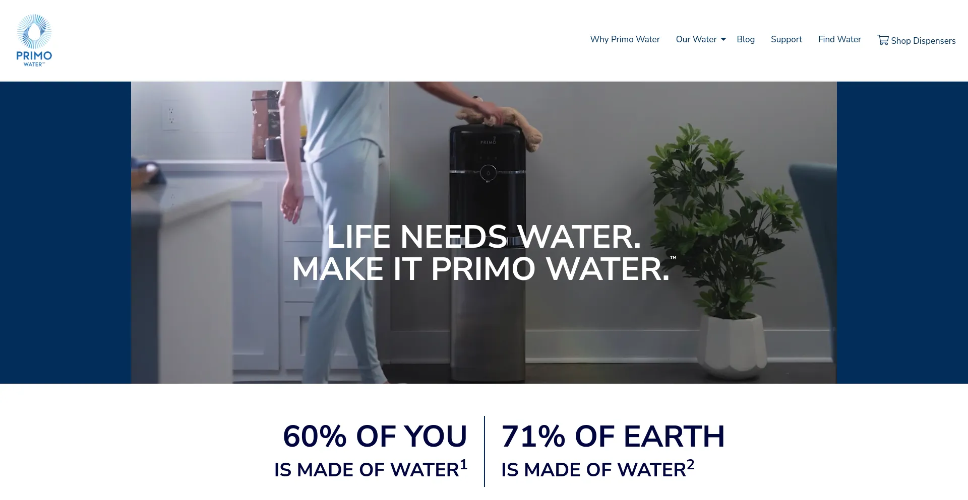 Screenshot of primowater.com homepage