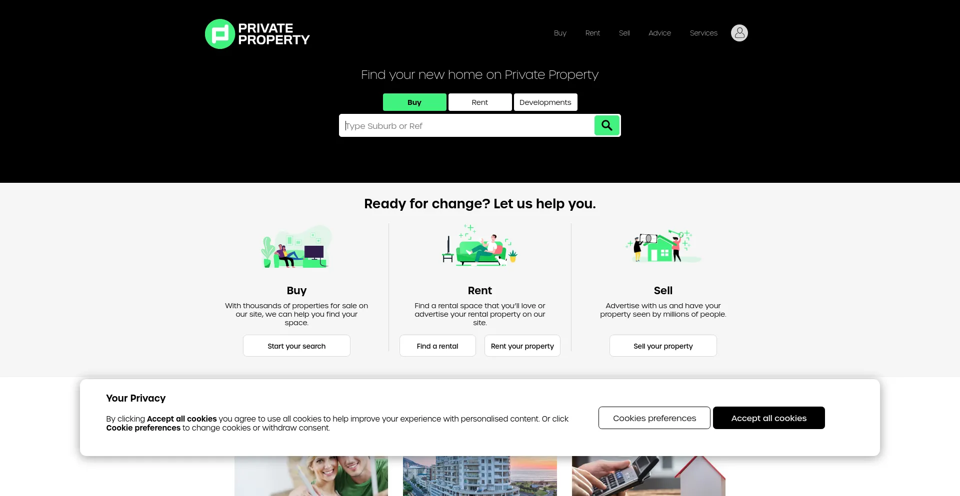 Screenshot of privateproperty.co.za homepage