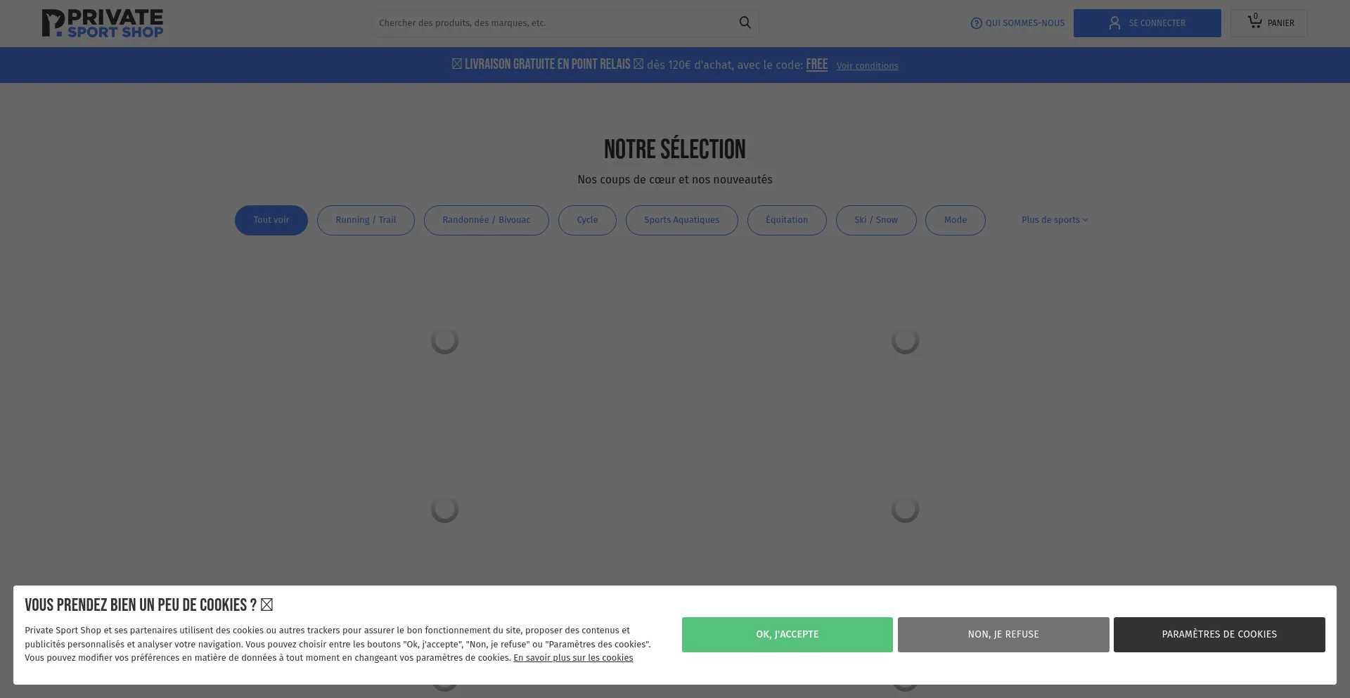 Screenshot of privatesportshop.fr homepage