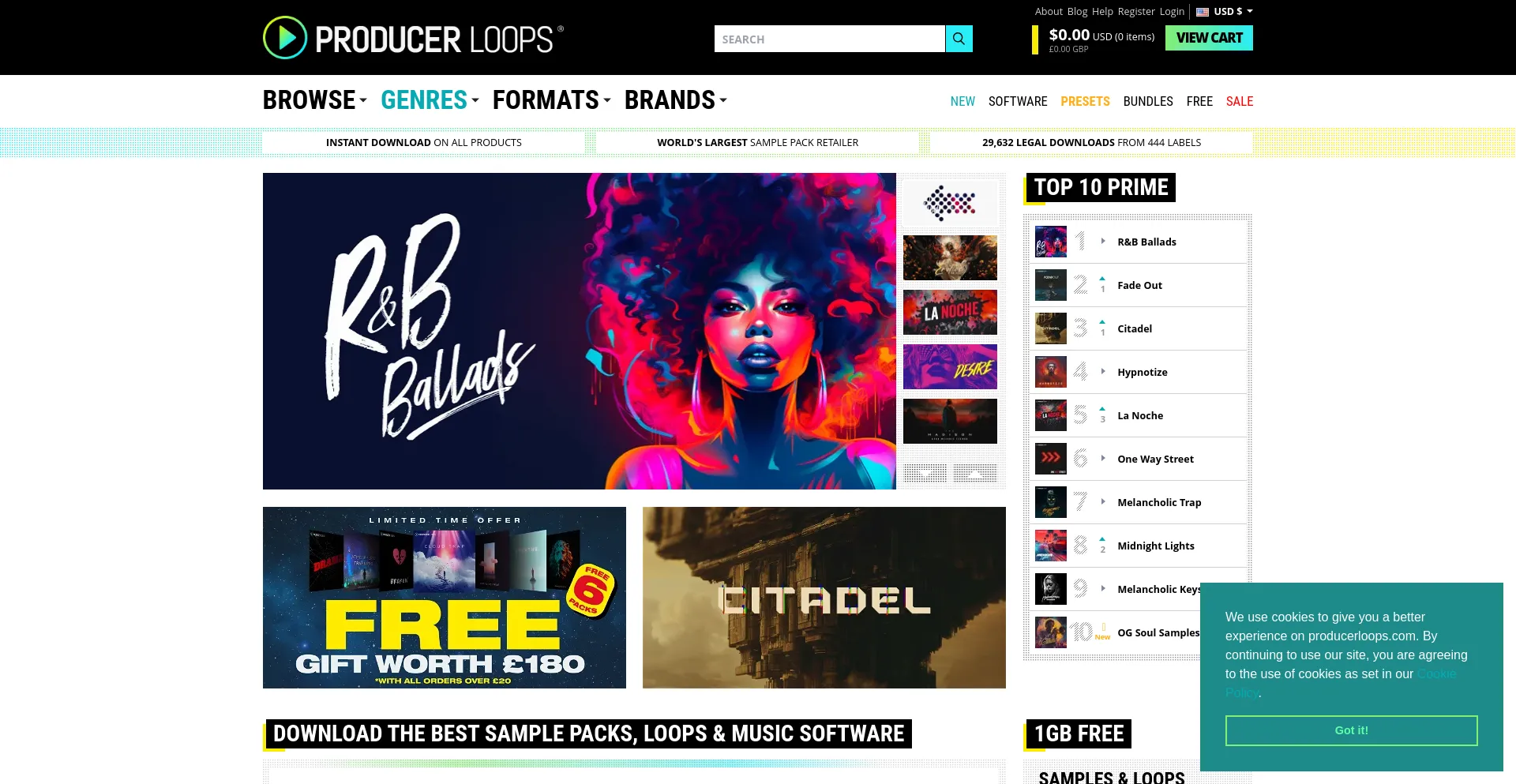 Screenshot of producerloops.com homepage