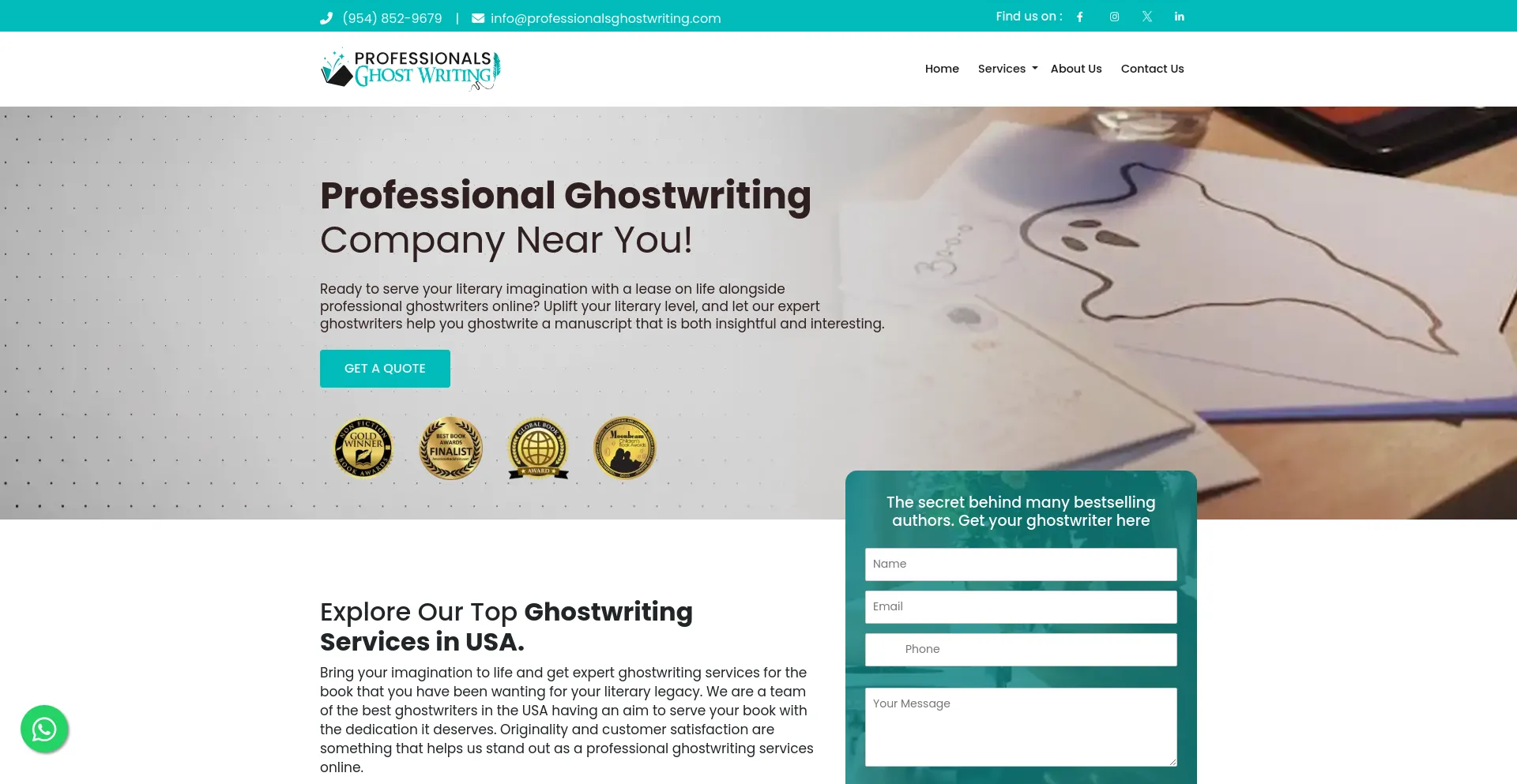 Screenshot of professionalsghostwriting.com homepage