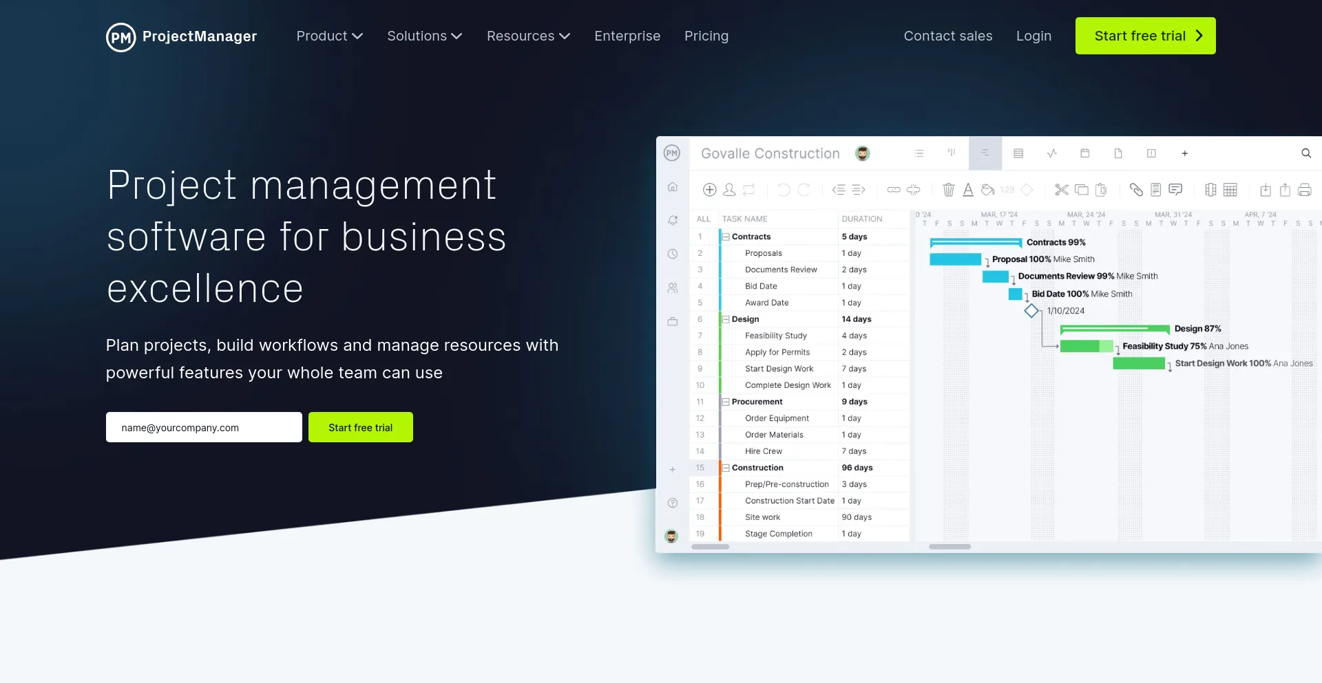 Screenshot of projectmanager.com homepage