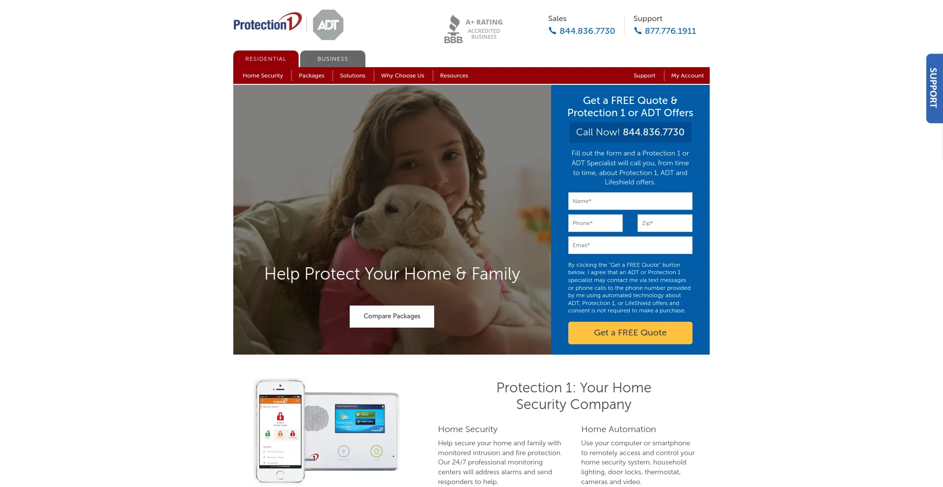 Screenshot of protection1.com homepage