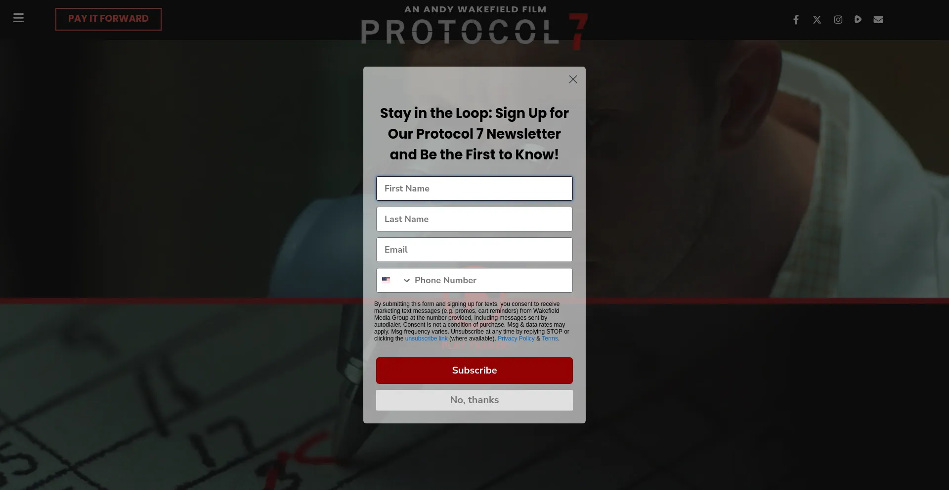 Screenshot of protocol7.movie homepage