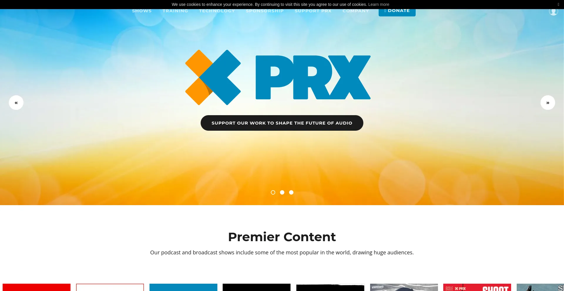 Screenshot of prx.org homepage