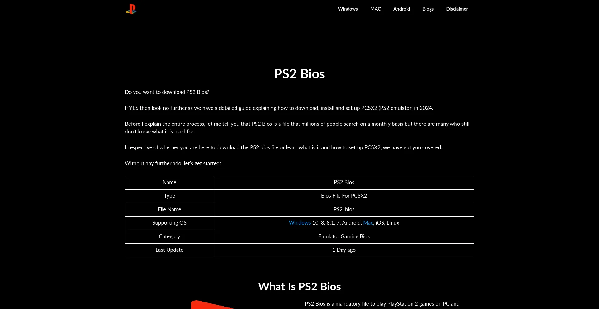 Screenshot of ps2-bios.com homepage