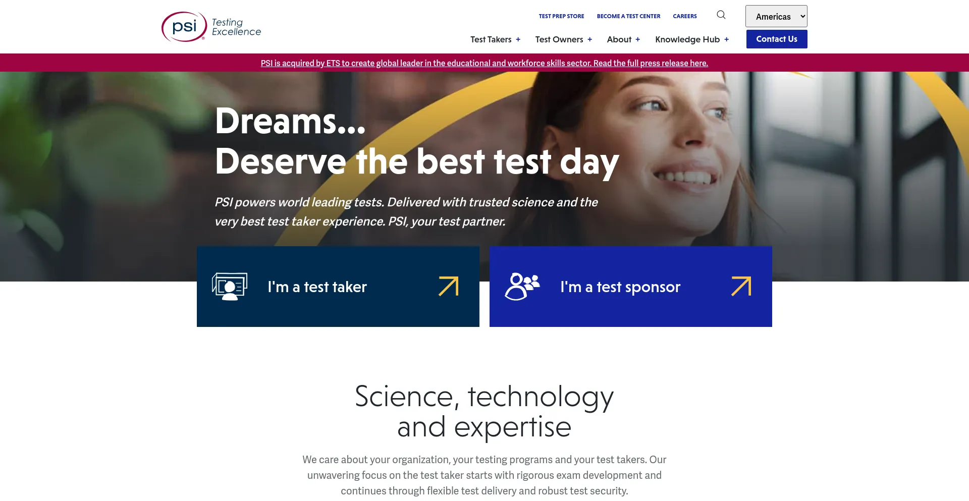 Screenshot of psiexams.com homepage