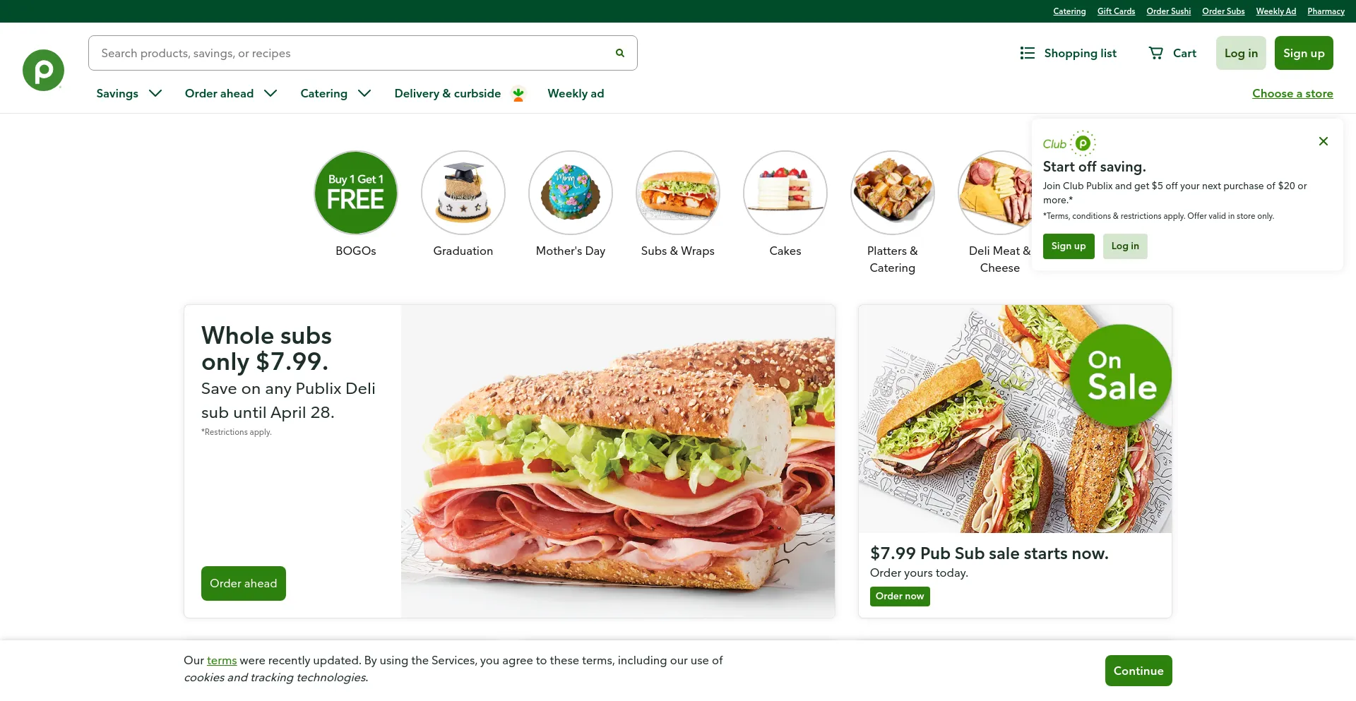 Screenshot of publix.com homepage