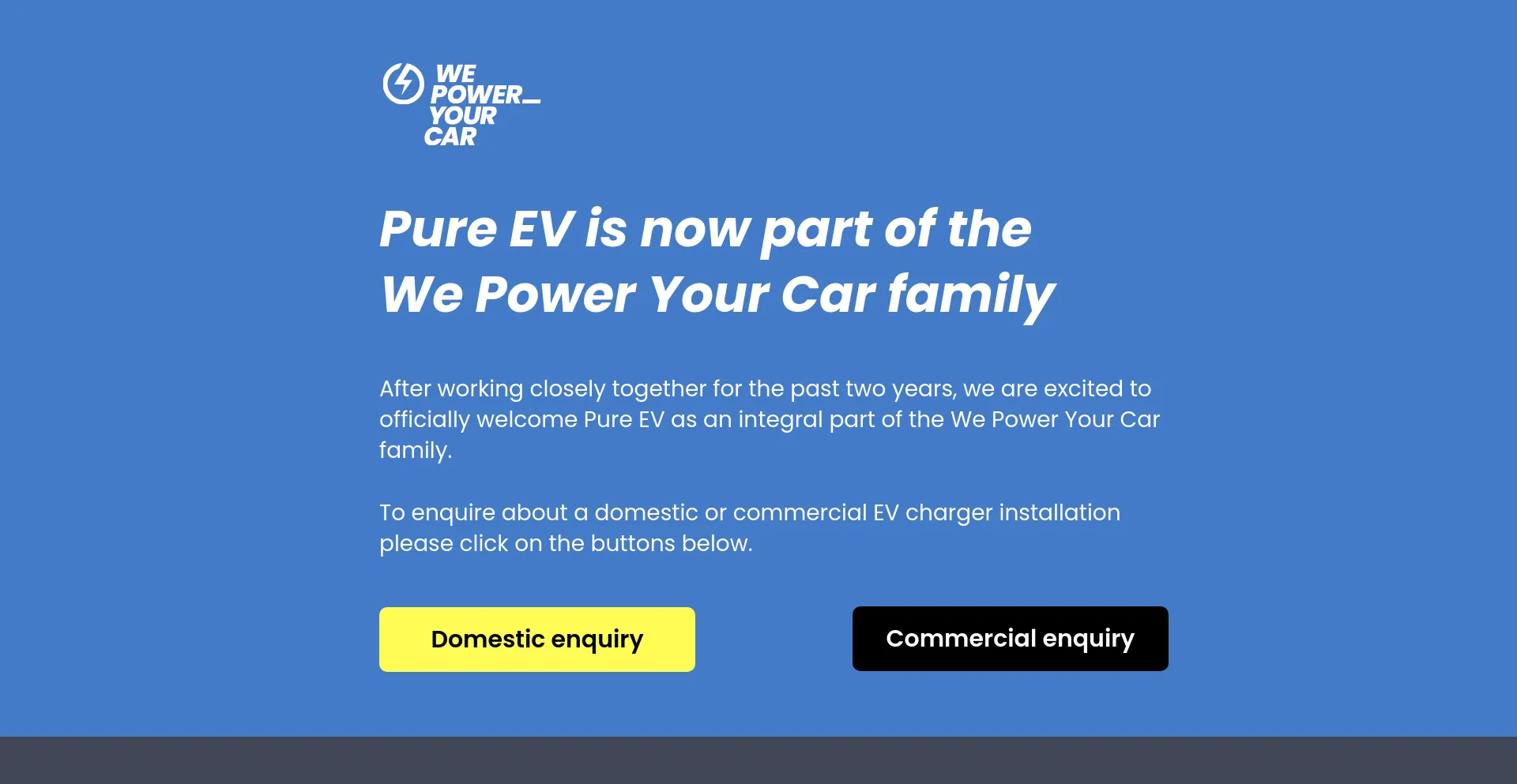 Screenshot of pure-ev.co.uk homepage