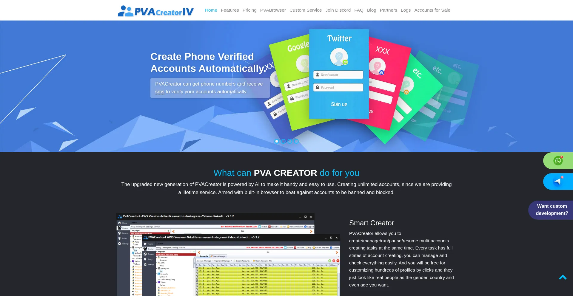 Screenshot of pvacreator.com homepage