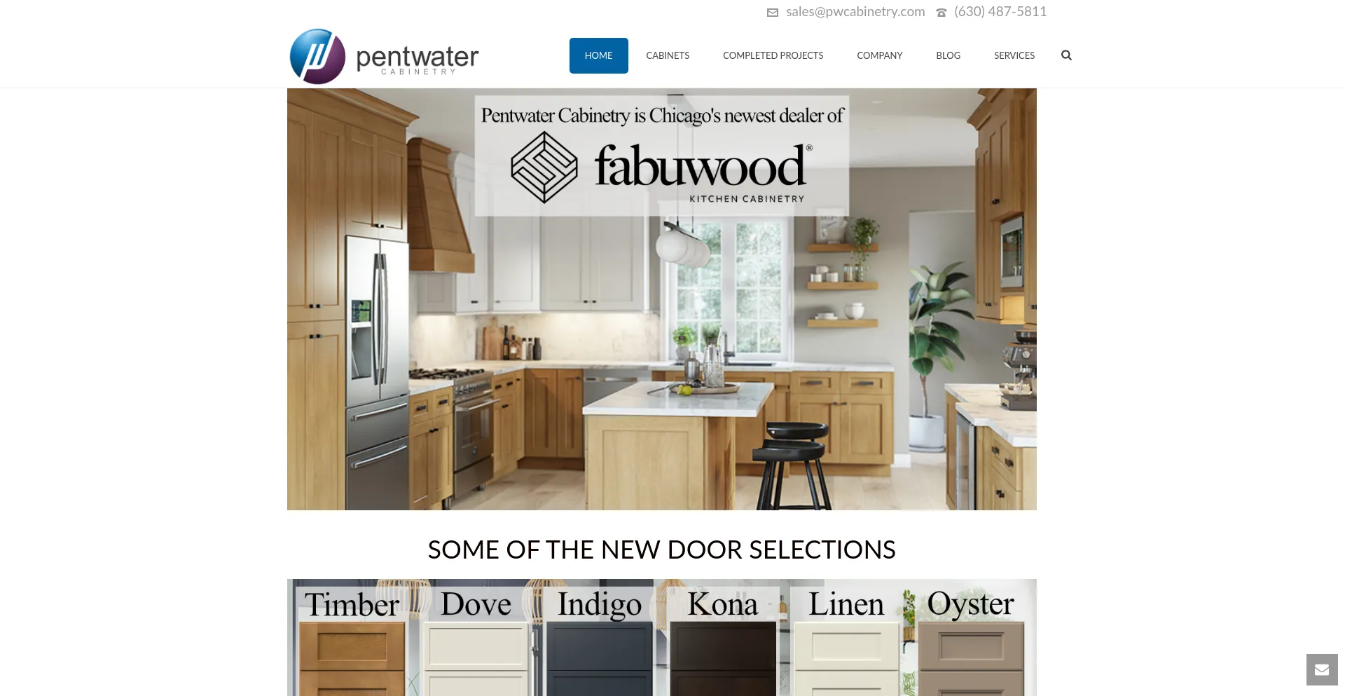 Screenshot of pwcabinetry.com homepage