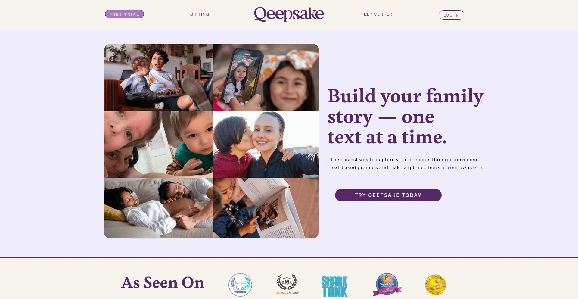 Screenshot of qeepsake.com homepage