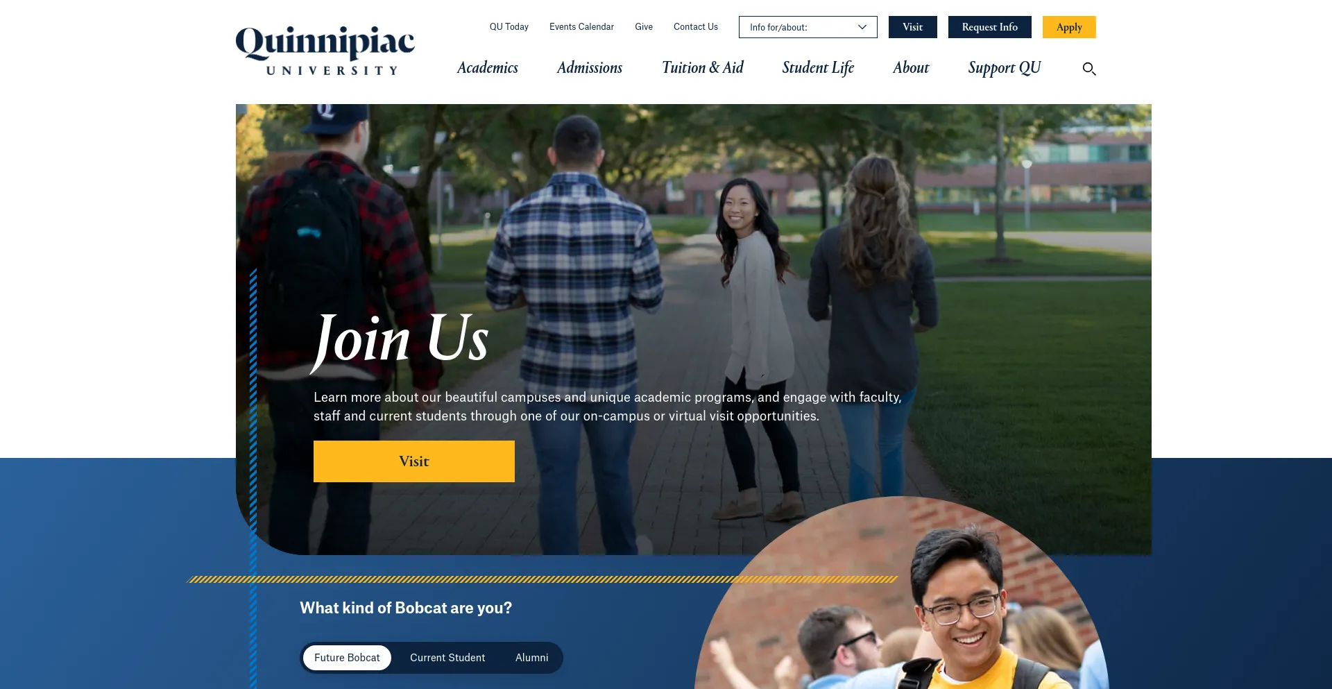 Screenshot of qu.edu homepage