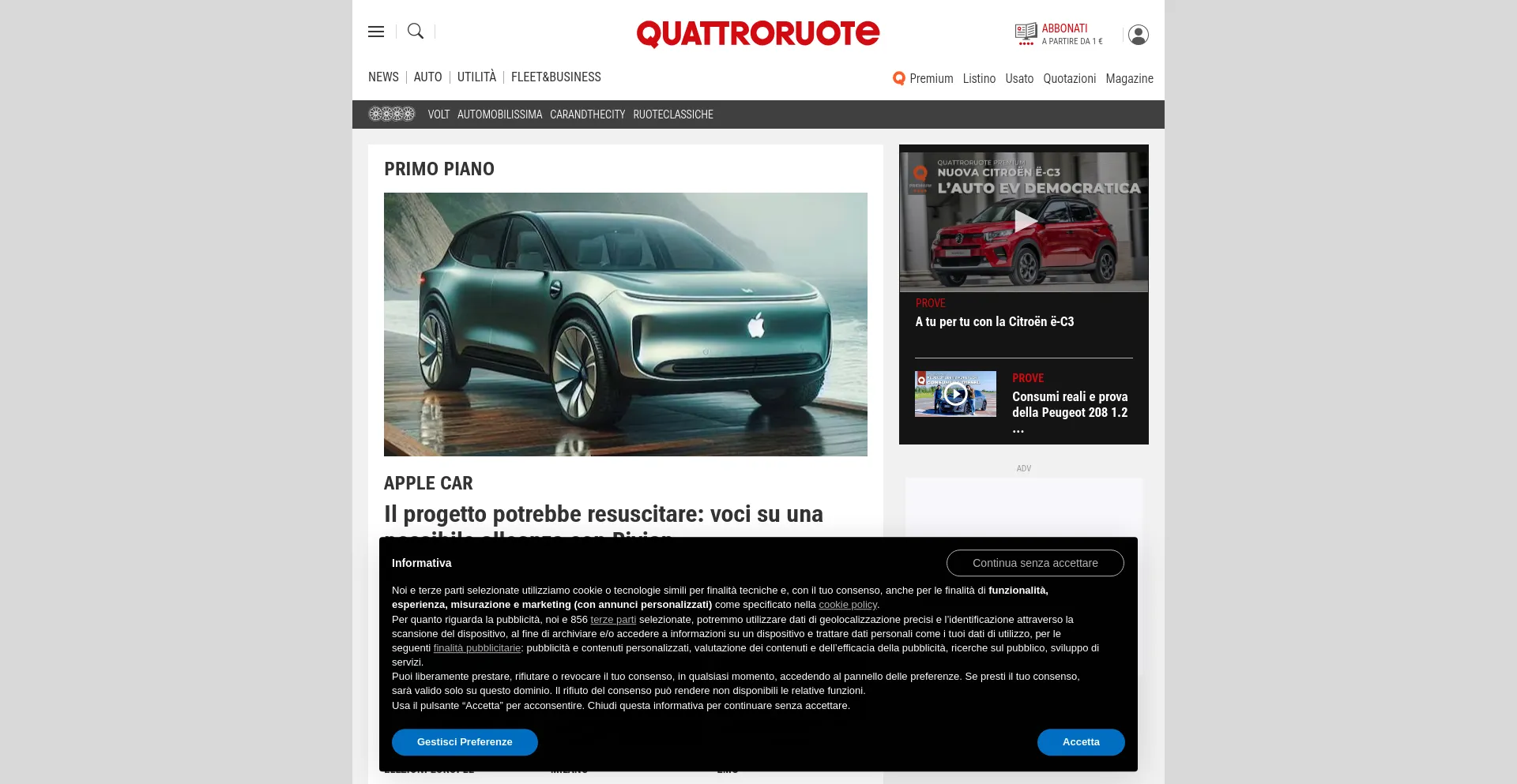 Screenshot of quattroruote.it homepage